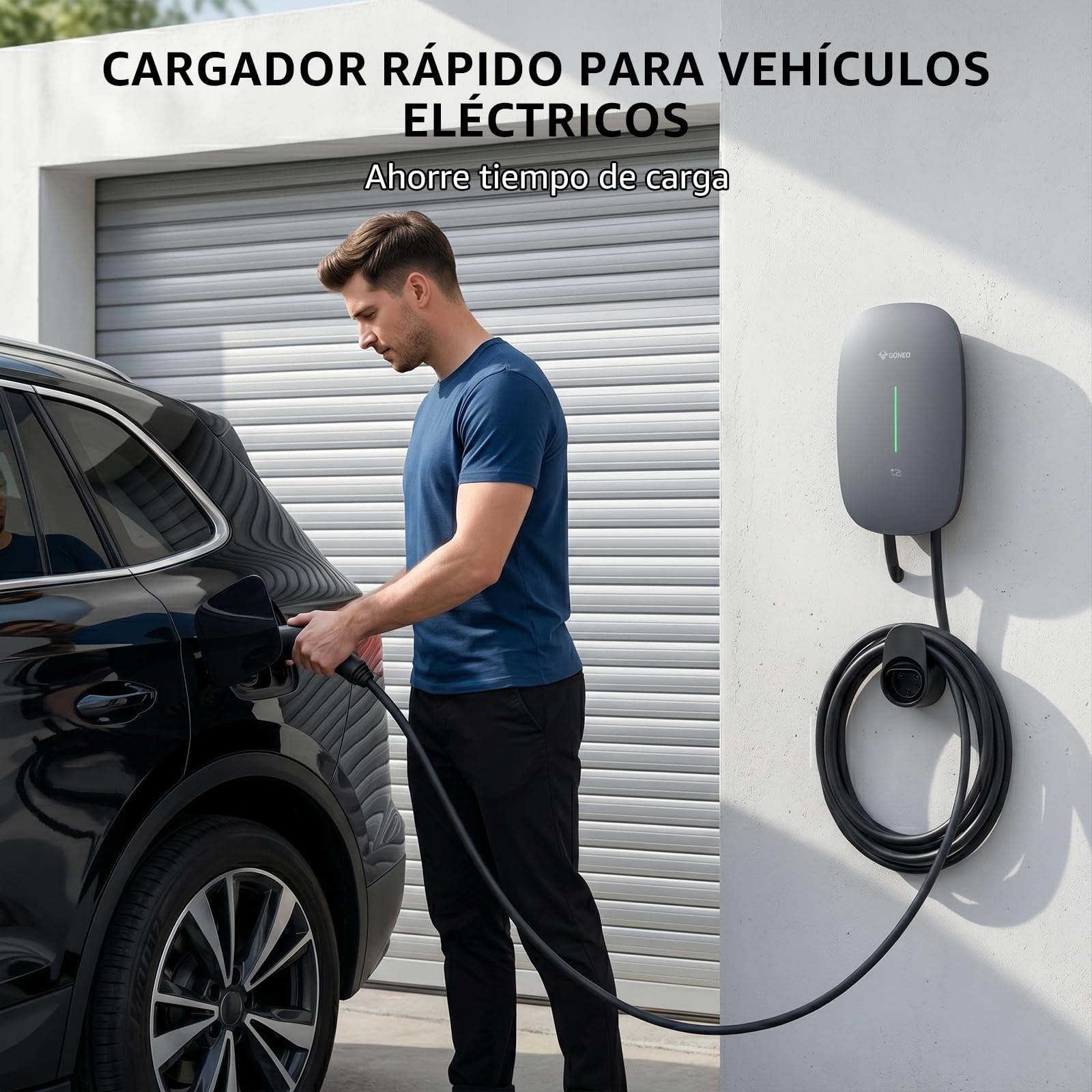 GONEO Wallbox 7kW Cargador Coche Electrico con App, Cable Tipo 2 de 7M, (32A, 230V) RFID, IK10, IP65, con RCD Tipo A 30 mA CA + 6 mA DC
