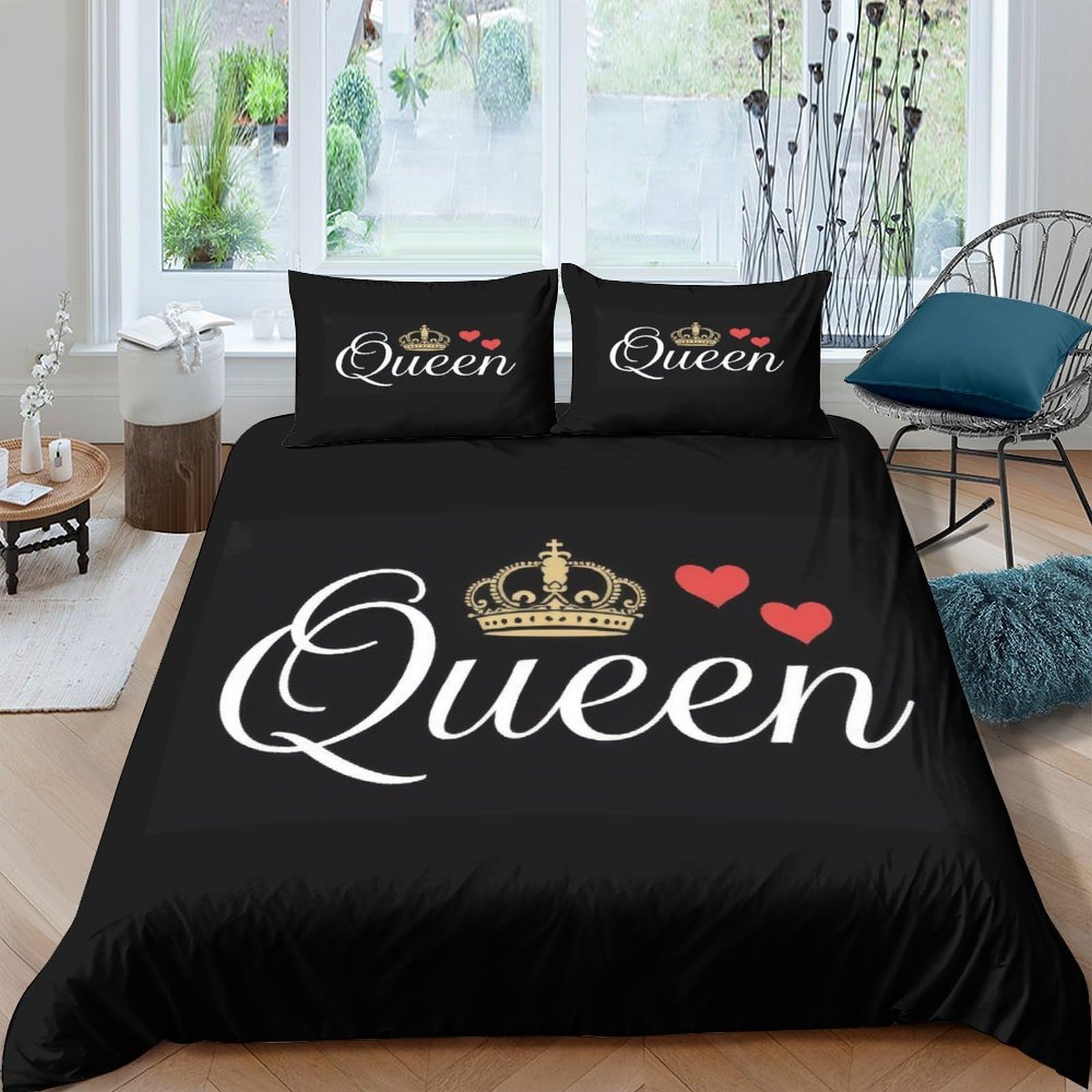 Ctjqhvkz Style-5 3D Printed Black Queen Crown Fitted Sheet Microfiber Soft Anti-Slip Heart Bed Cover For Bedroom Dorm Easy Care Decor Single（135X200cm）