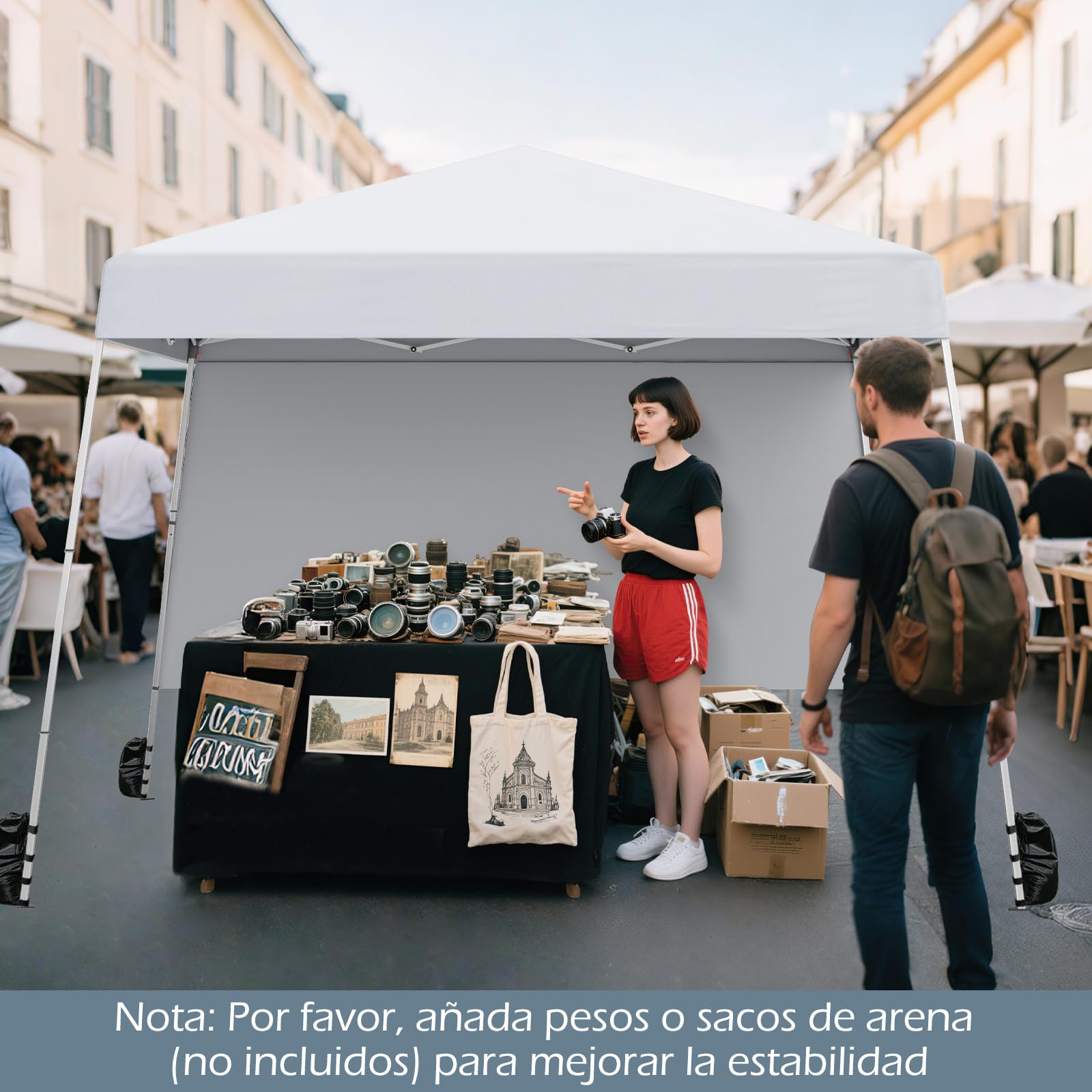GOPLUS Carpa Plegable 3x3 M, Cenador Pop-up con 1 Pared Lateral, Protección Solar, 4 Clavos, Marco de Metal, Bolsa de Transporte, Refugio Portátil para Acampadas, Picnic (Blanca, 300x300x262 cm)