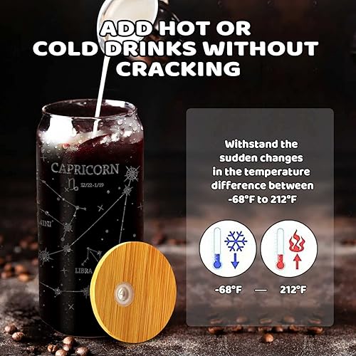 Miniatura 3 de Gemini - Tazas de café helado de 20 onzas  Tazas de vidrio con tapas y pajitas  Vaso de vidrio de constelación de astronomía con tapa de bambú y
