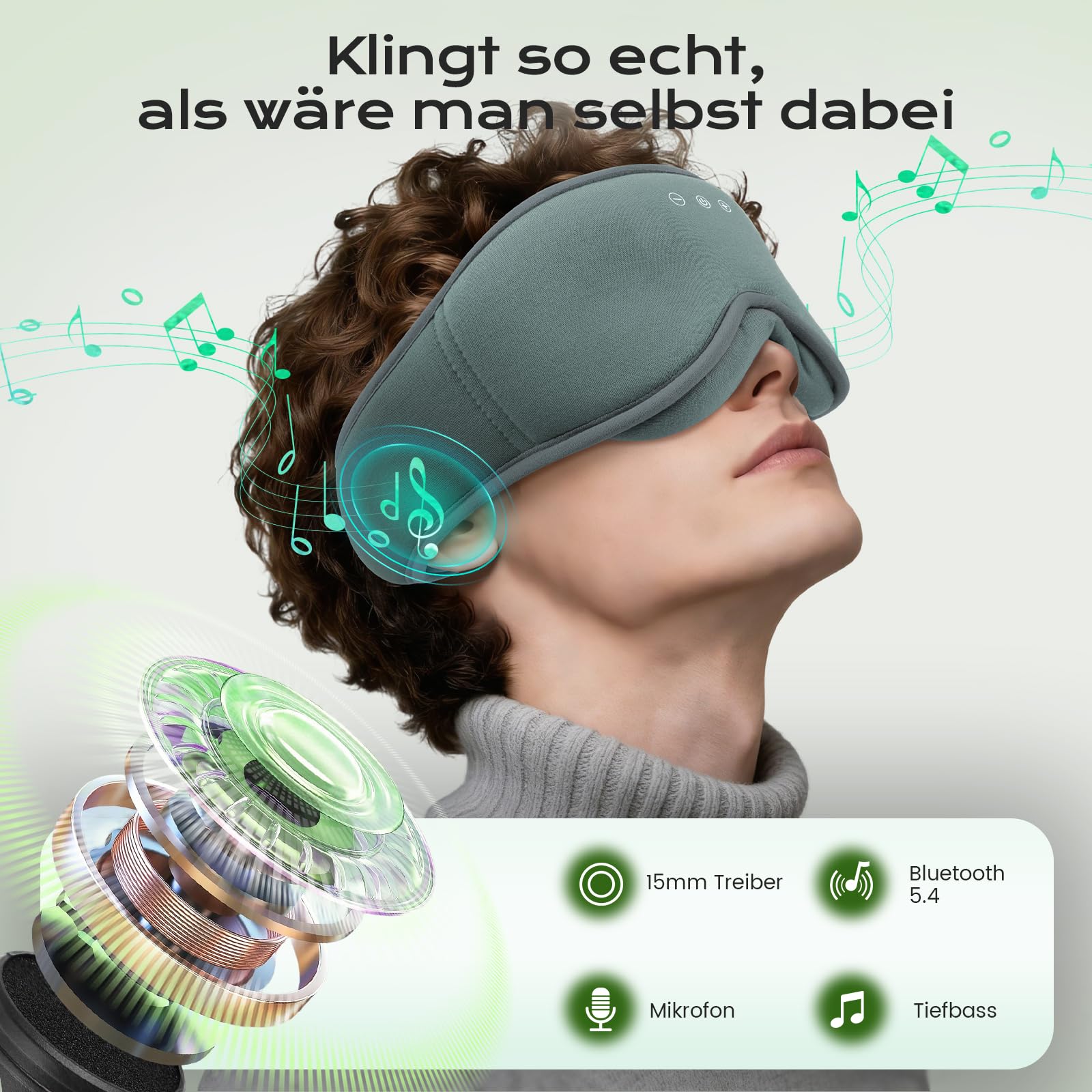 musicozy Bamboo 3D Casque de sommeil pour DE (xy) Gris