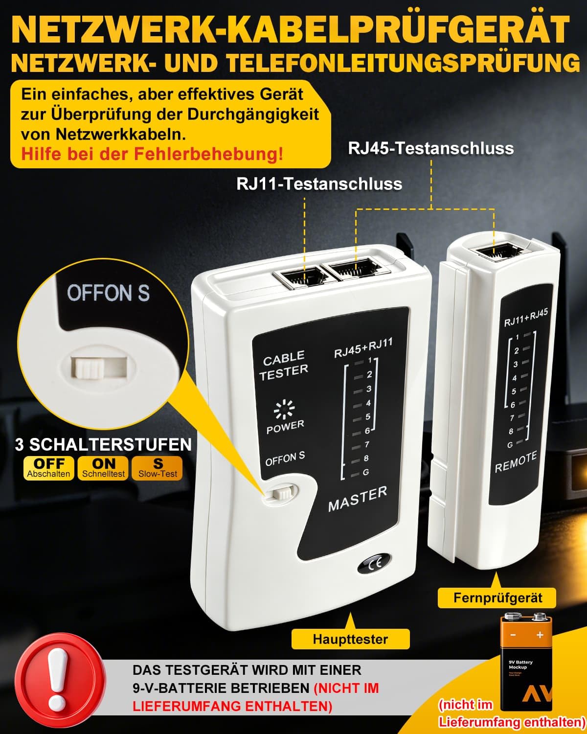 moveland Effizient Netzwerk Werkzeug Set - Rutschfest präzise RJ45 Crimpzange Pass-Through mit 15 x Cat6a / 15 x Cat7 Stecker, LSA Auflegewerkzeug, Netzwerktester für Heimwerker & Techniker geeignet