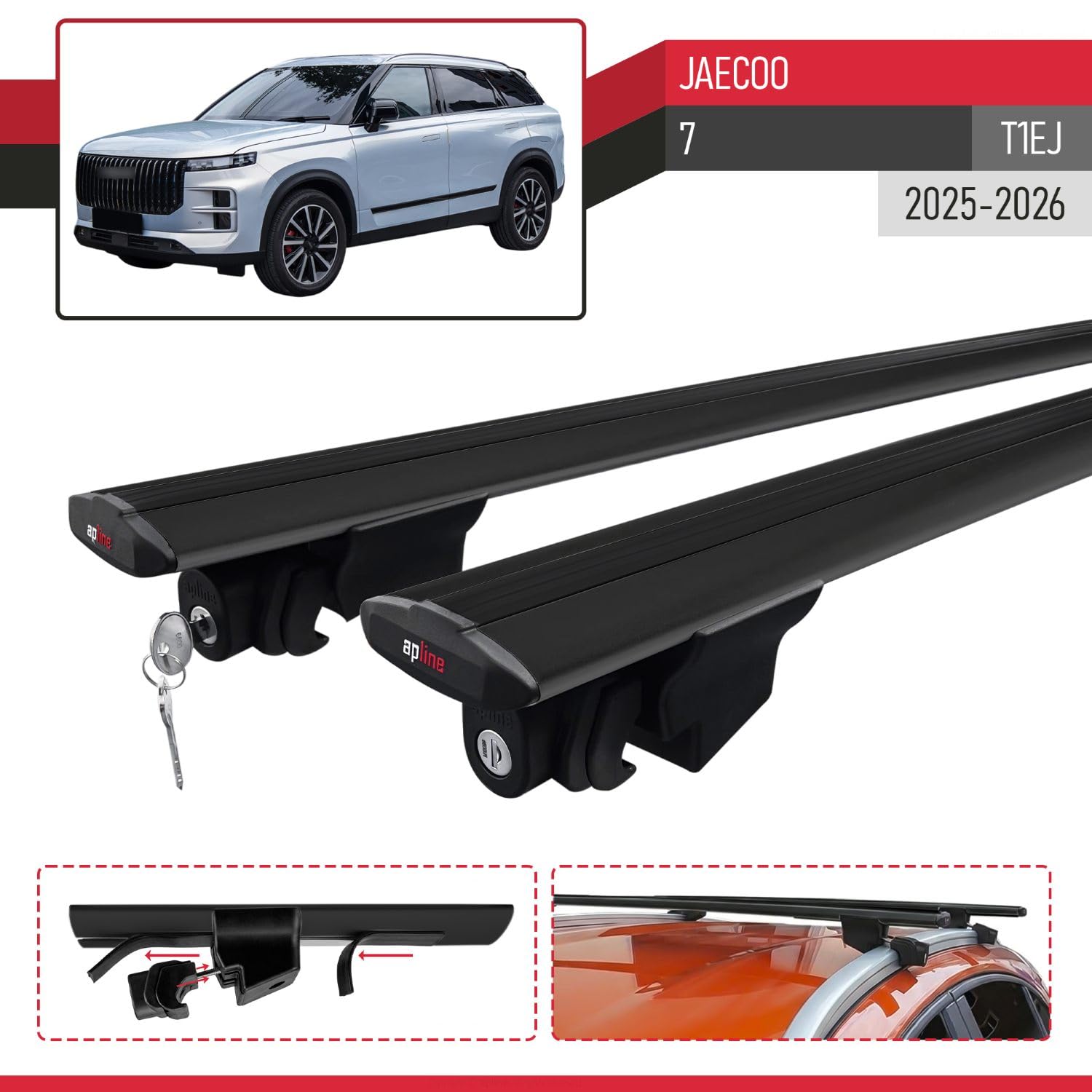 Compatible con JAECOO 7 2025-2026 Hook Model Barras de Techo Auto Portaequipajes Barras Transversales Negro Aluminio 2 Barras