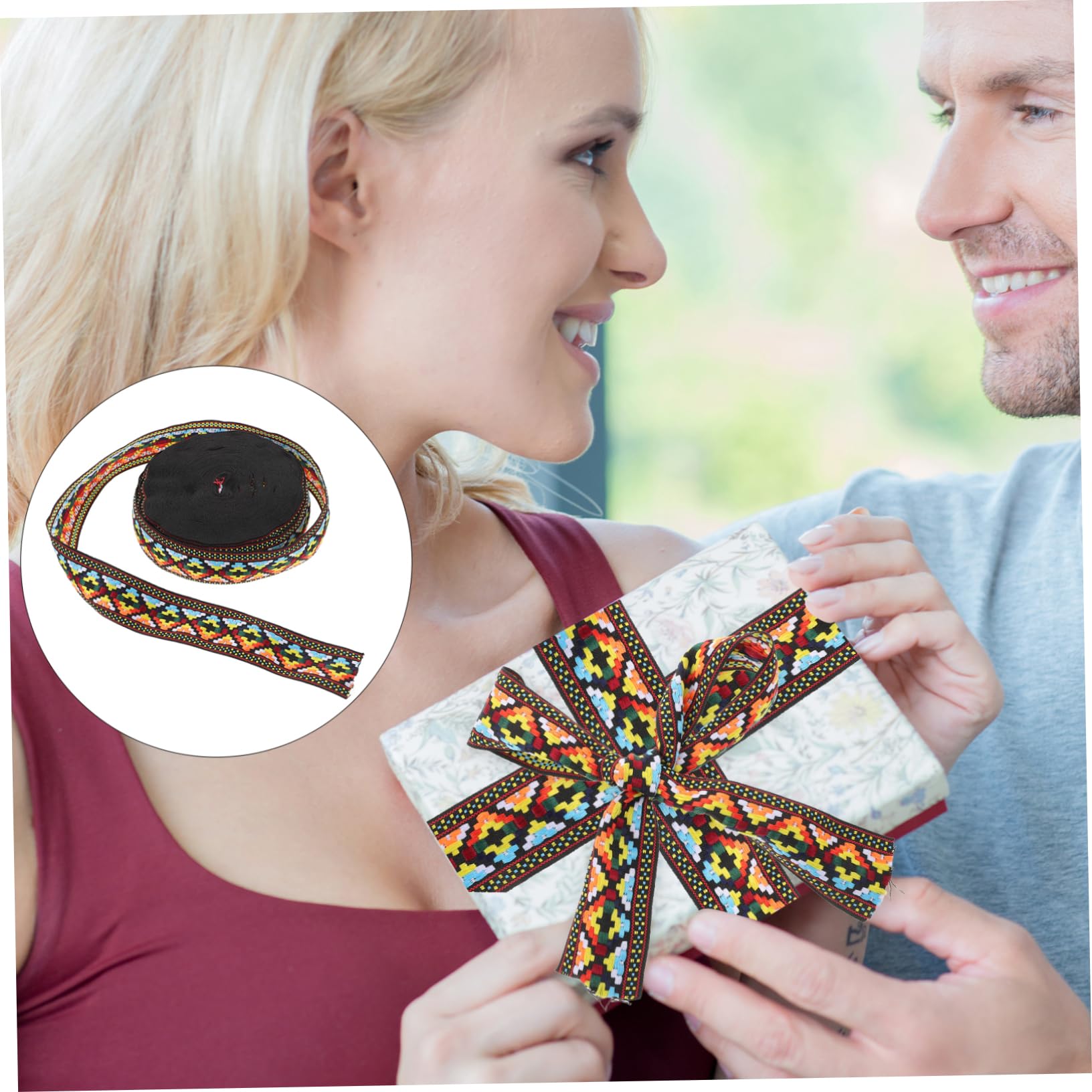 Gadpiparty 2 Rollen Ethnisches Jacquard Webband Rolle Dekoratives DIY Bastelband Zweifarbiges Langlebiges Geschenkverpackungsband Vielseitig für Party und Geschenkdeko Blau