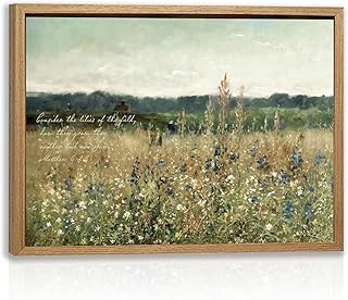 Cyebmo Christian Bible Verse Wall Art, Vintage "Consider the Lilies" Scripture Wall Decor, Rustic