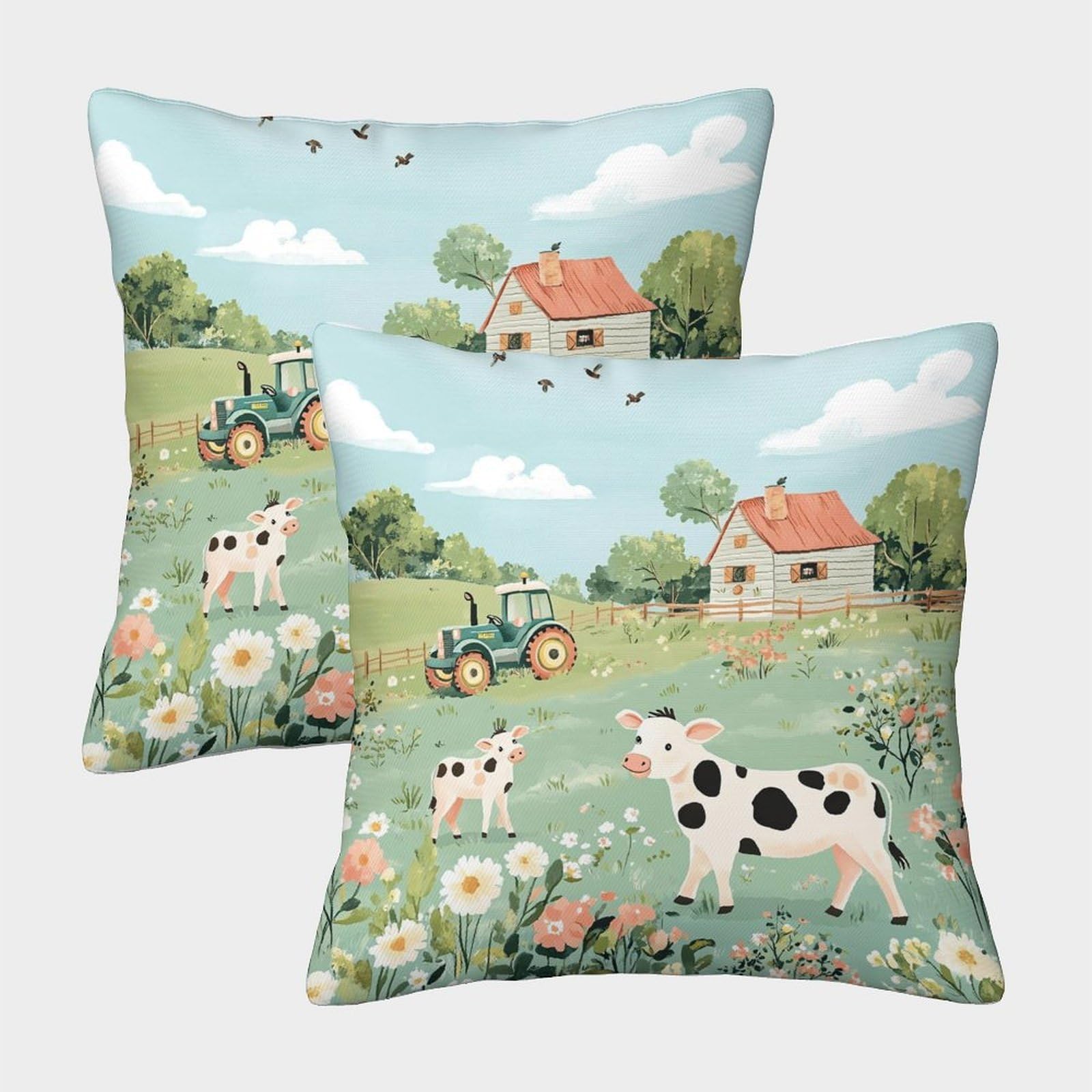 QFVANSIYO Country Style 3D Printed Farm Animal Pillowcase Microfiber Bedroom Decor Pastoral Pillow Cover Soft Breathable for All Ages 45x45cm