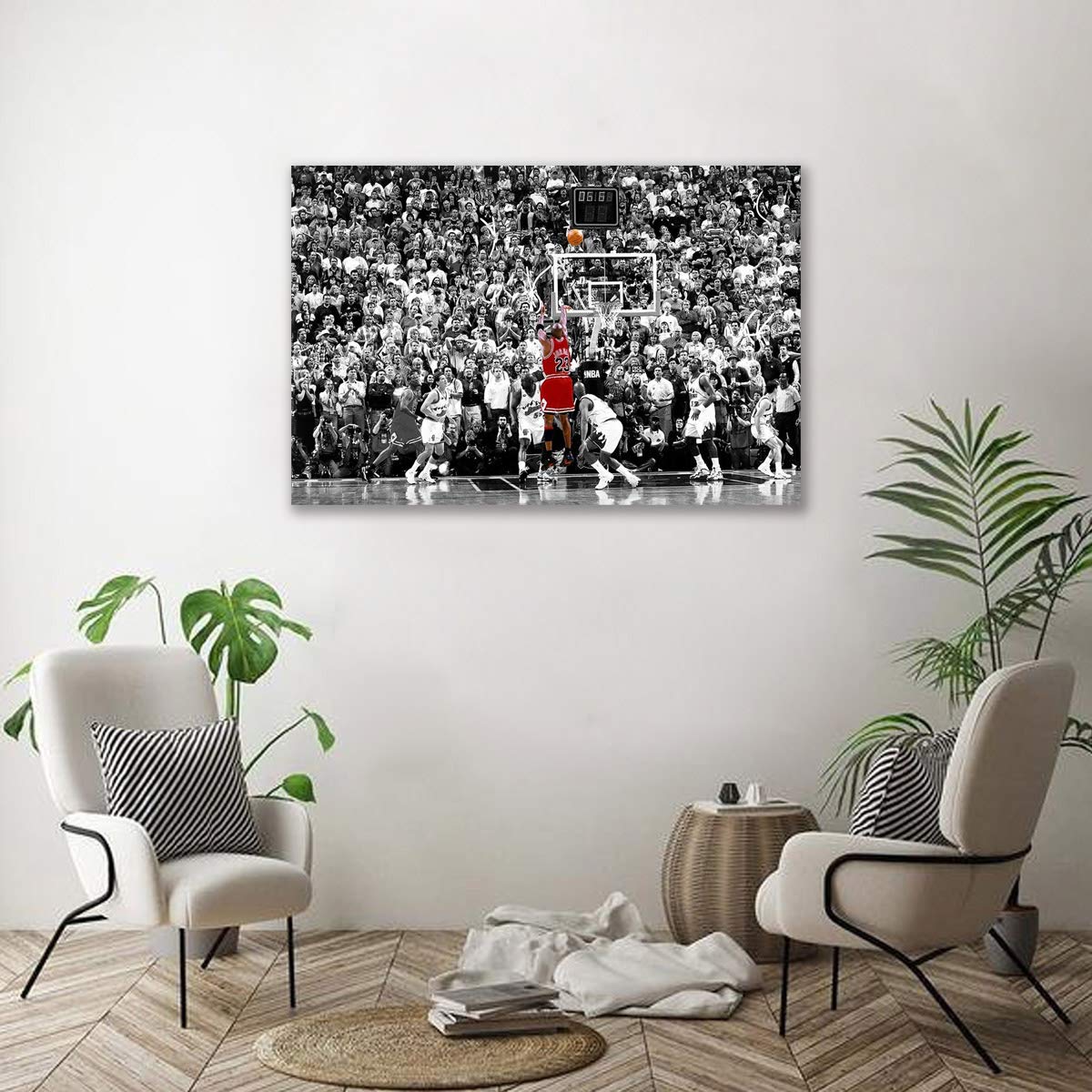 El último Disparo De Michael Jordan En 1996 Pintura De Lienzo De Arte De Pared Fan Impresión De Póster Cuadro De Pared Para La Decoración De La Sala De Estar (Art-3,50_x_70_cm(Con marco))