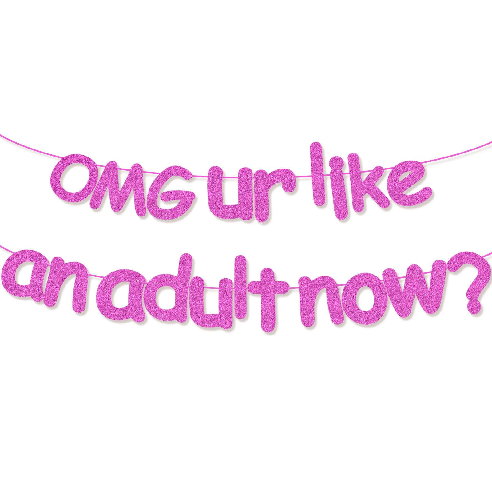 BLMHTWO 18th Birthday Decorations for Girls, OMG UR LIKE AN ADULT NOW Banner - Hot Pink Glitter, Happy 18th Birthday Yard Sign Party Supplies and Gifts