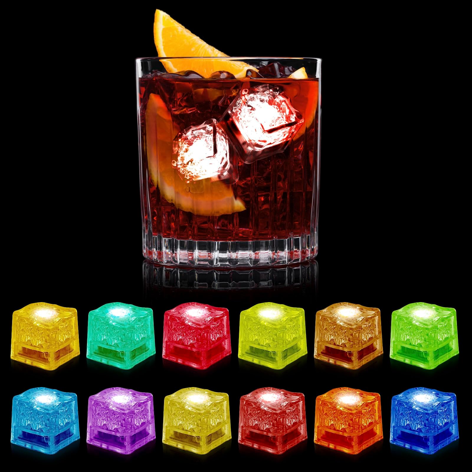 Light Up Led Ice Cubes - 24 Pack Multi Color Glow In The Dark, Reusable Flashing Ice Cubes For Club Bar Party Wedding Decor, IP67 Waterproof - View #4