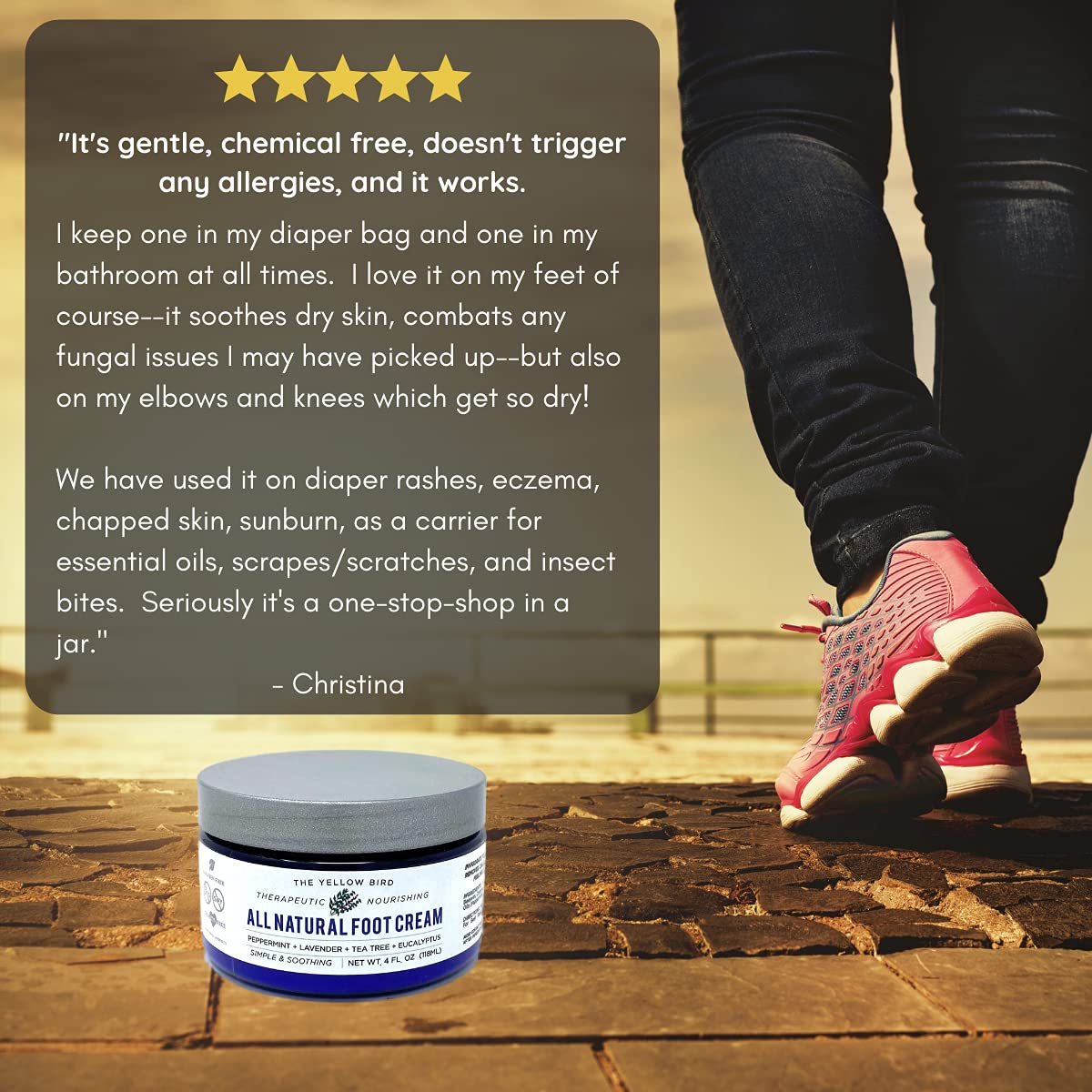 The Yellow Bird Natural Foot Cream - Dry Feet Balm , Cracked Heel Moisturizer, Organic Athletes Foot Repair Salve with Tea Tree Oil & Peppermint. Moisturizing Callus Care, Toenail Treatment Creme : Beauty & Personal Care