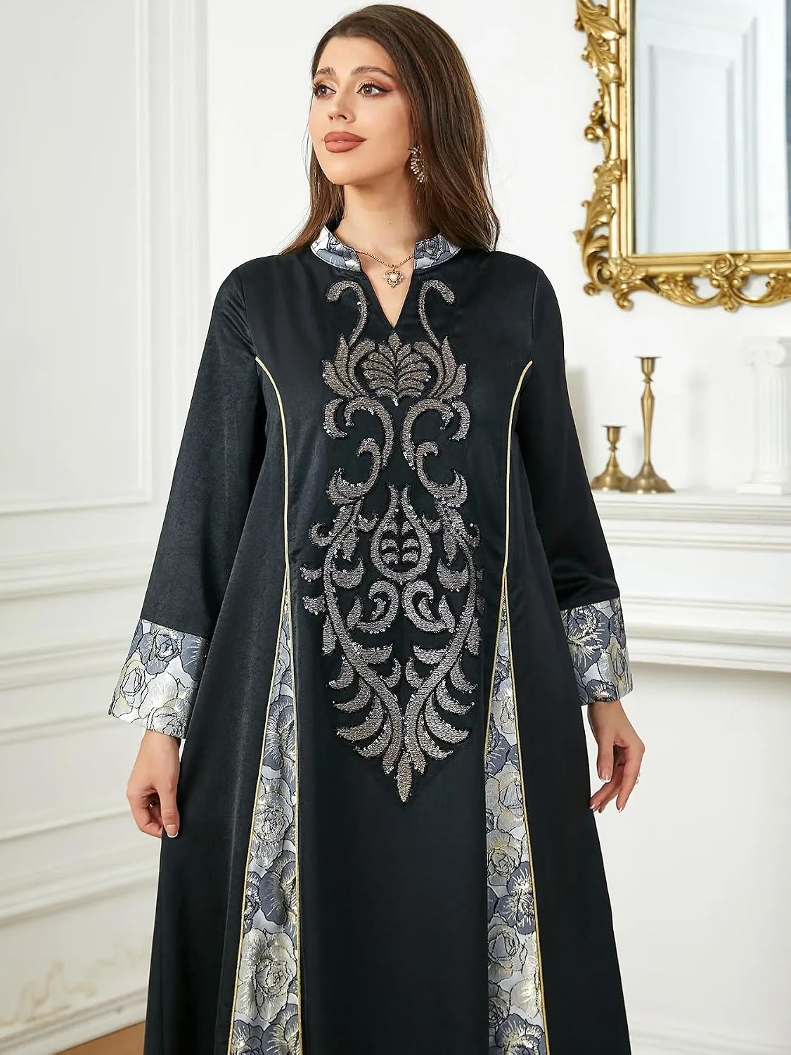LIXINGHEITANG Sequins Dress for Women Abaya Evening Morocco Party Dresses Dubai Abayas Arab Long Robe