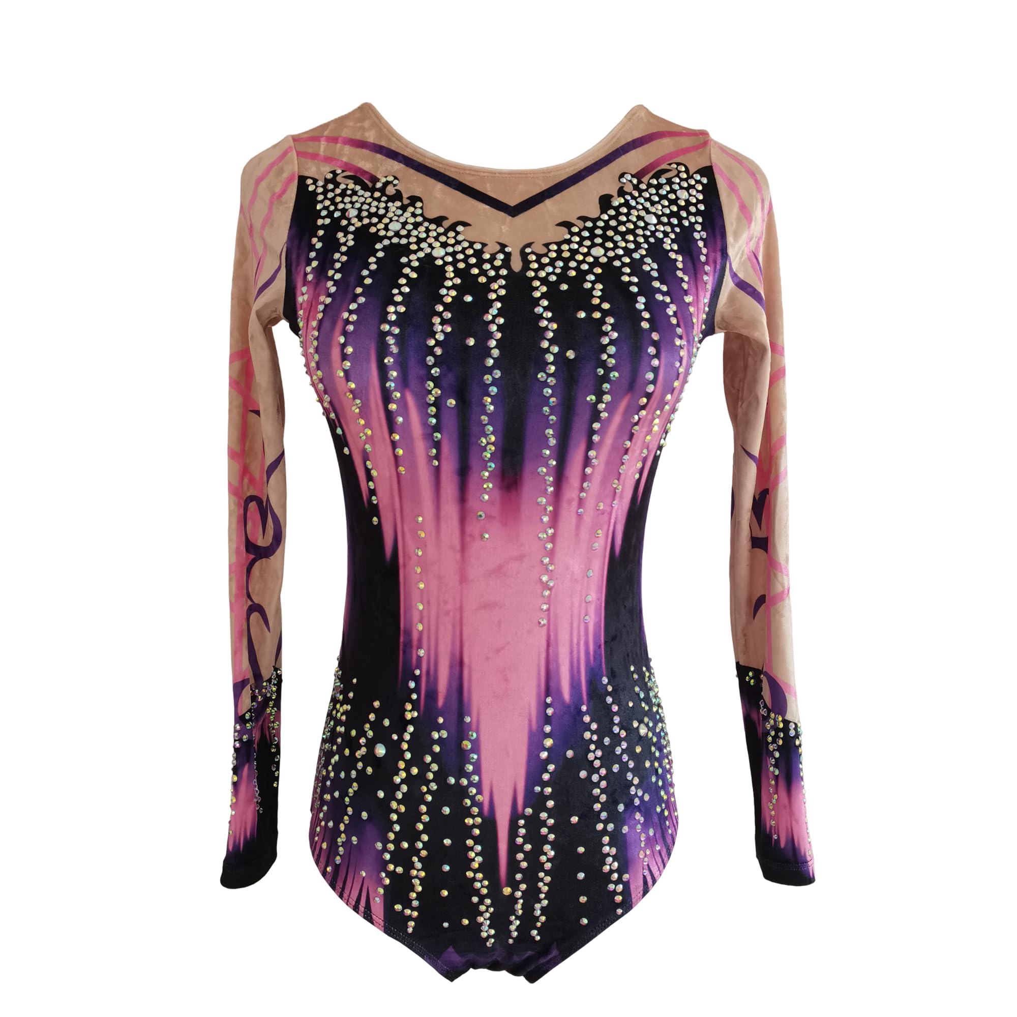 LIUHUO Maillot de gimnasia rítmica de manga larga rosa para niñas, de terciopelo, para entrenamiento de competición