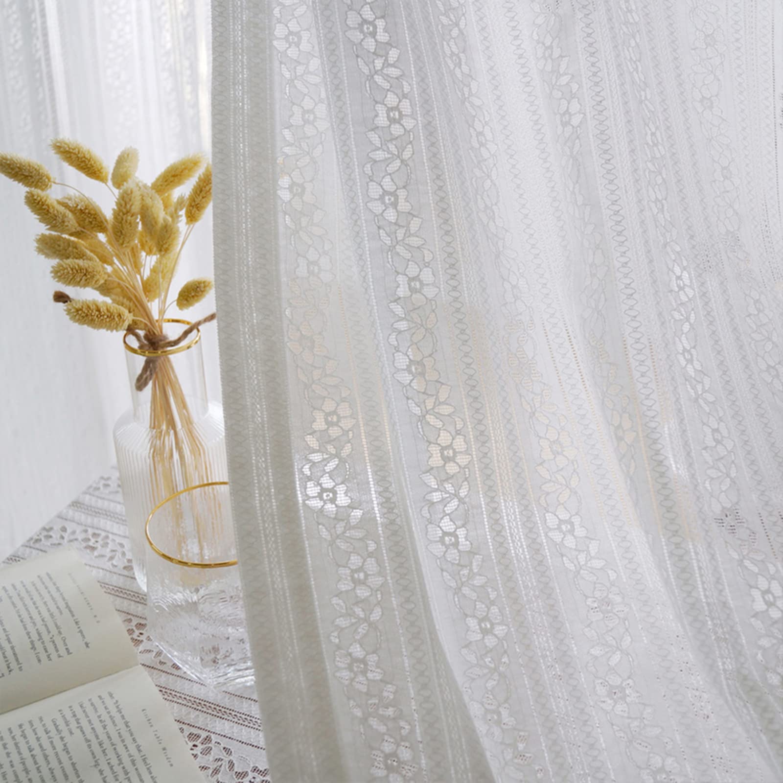 Pastorale rural macramé tulle rideaux en coton blanc avec crochets