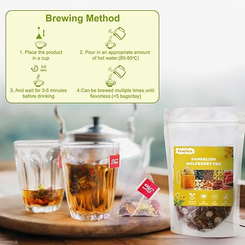 Miniatura 5 de Yonitea Té de Wolfberry de diente de león orgánico, salud del hígado y los riñones, 7 ingredientes herbales naturales con crisantemo, bayas de Goji,