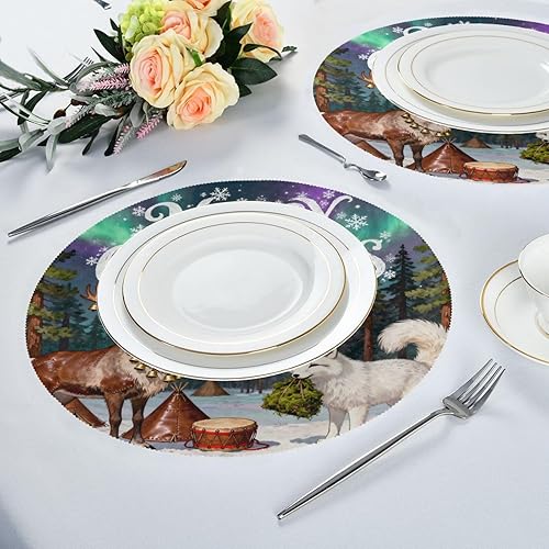 Miniatura 6 de Merry Christmas Fox Deer Plastic Round placemats Kids placemats for Dining Table Set of 4 15x15 in manteles para mesa