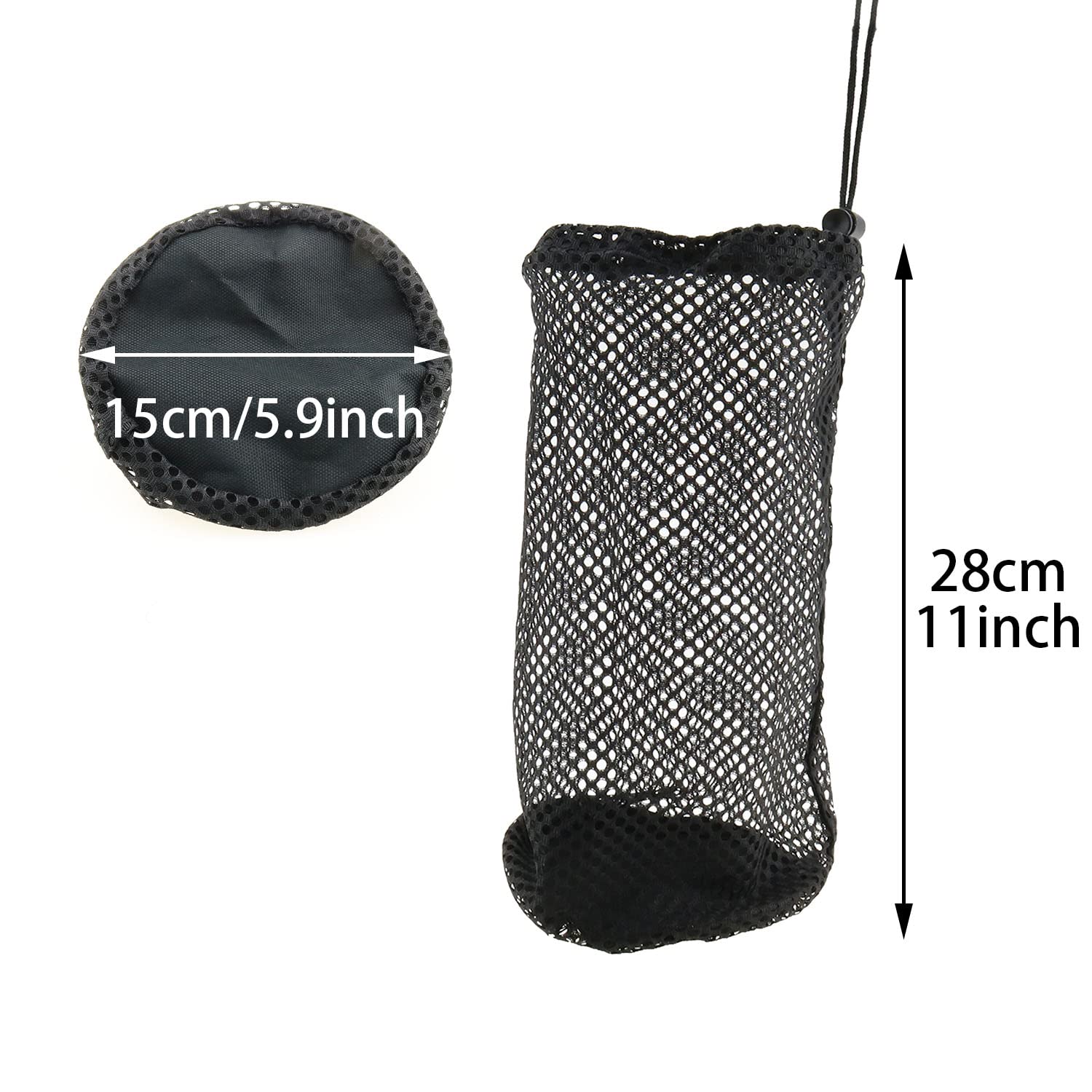 MEETOOT Black Nylon Mesh Golf Pouch - Carries 48-56 Golf Balls - Adjustable Drawstring - Unisex Golfers