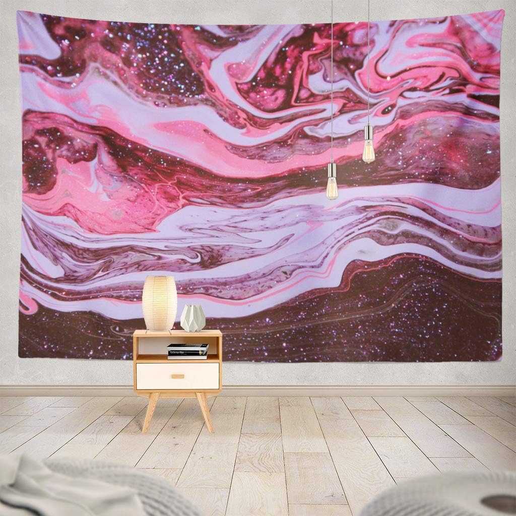 Psychedelic Tapestry,ONELZ Pink Tapestry Wall Hanging Purple Violet Marble Watercolor Art Fashion with Glitter Cosmic Pink Wall Tapestry for Bedroom 60 L X 80 W,Psychedelic Purple