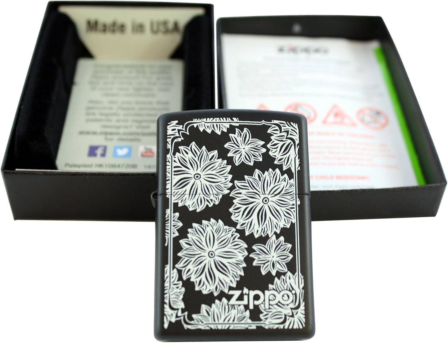 Custom Design Zippo Flowers blk Matte