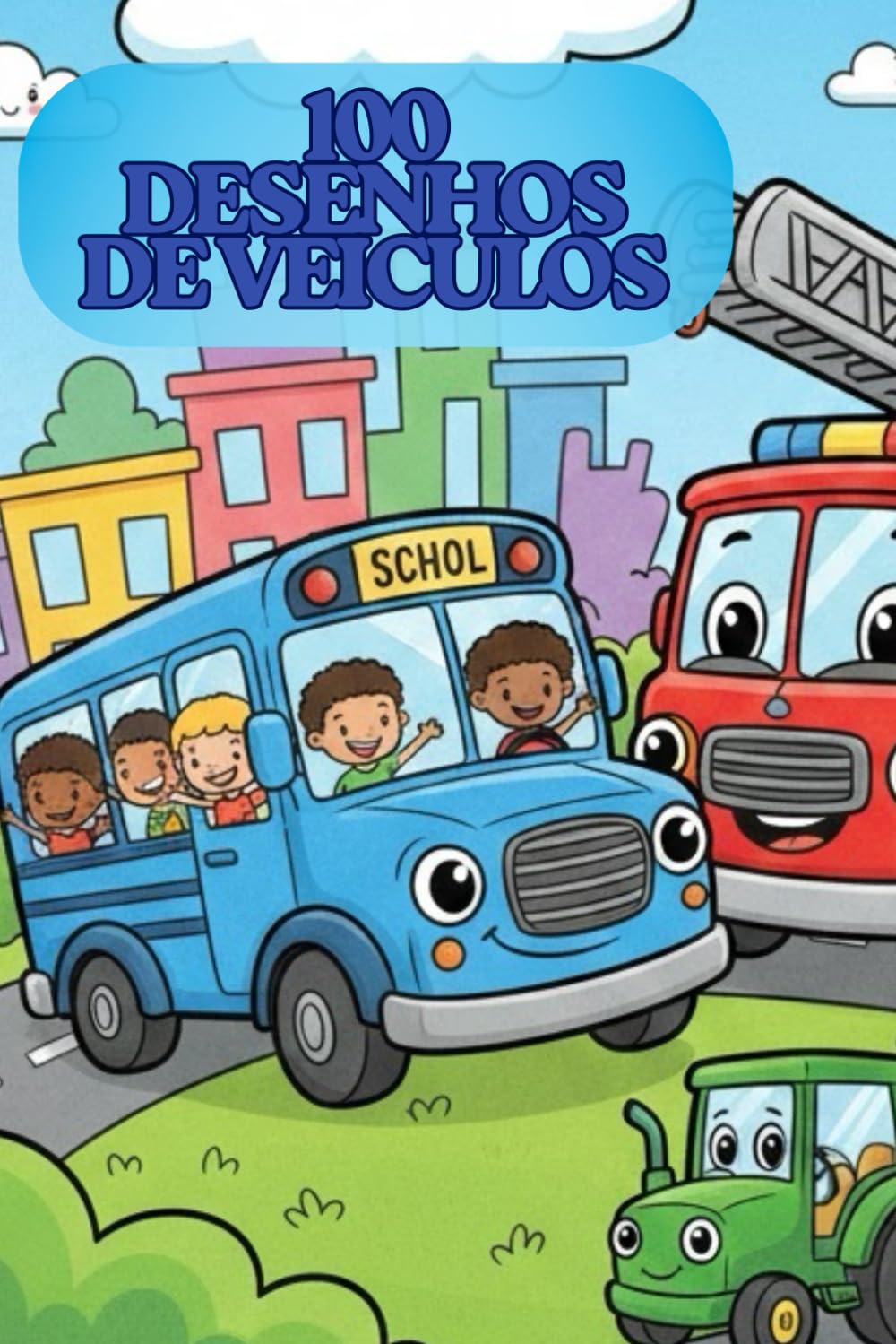 Livro de colorir de Veículos com 100 desenhos diferentes