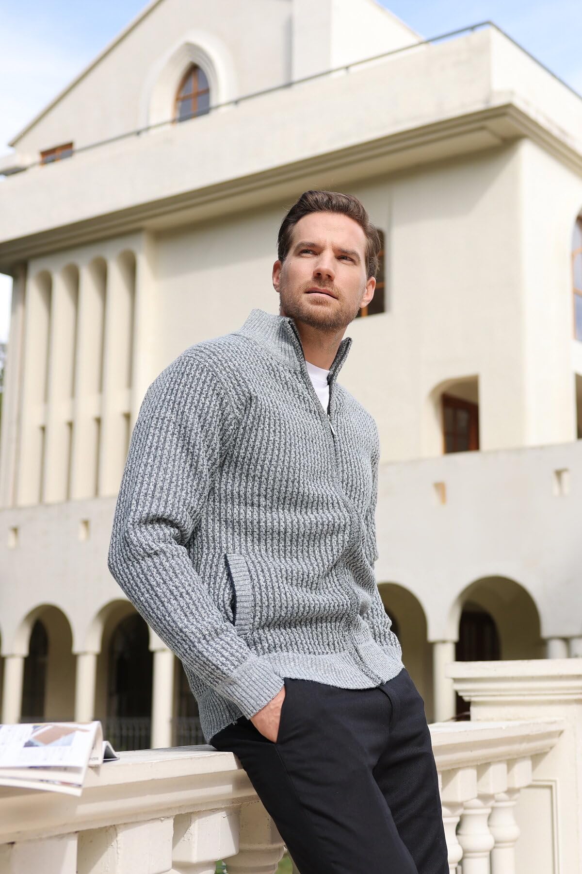 Allthemen Cardigan da Uomo con Cerniera con Colletto Rialzato Pollover Sweater Invernale Lavorato a Maglia