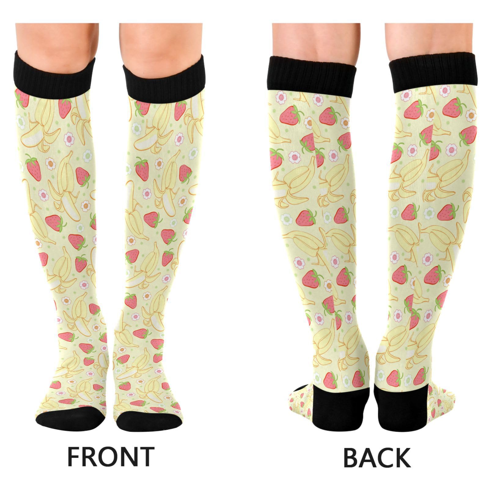 Wusikd Strawberry Banana Compression Socks for Women and Men Circulation Flowers Long Socks for Athletic Running 1