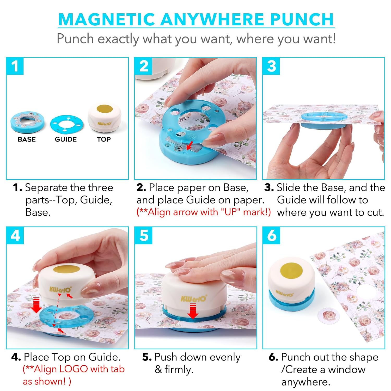 1" Circle Magnetic Punch, Magnetic Craft Hole Punch, Anywhere Everywhere Puncher Precise Positioning Framed Window Paper Punches for Scrapbooking Journals Cards Making DIY Journaling Gift Tags