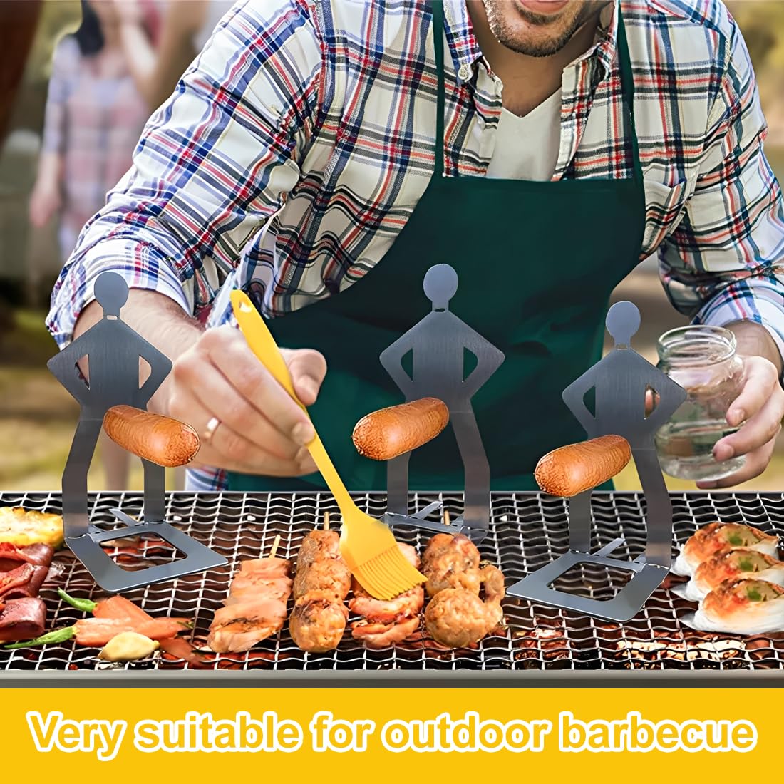 2 Pezzi Porta Salsicce in Acciaio Inox, Creativo Supporto per Salsicce a Forma di Uomo, Accessori per Barbecue a Gas, Strumenti Hot Dog BBQ per Campeggio e Cucina Outdoor