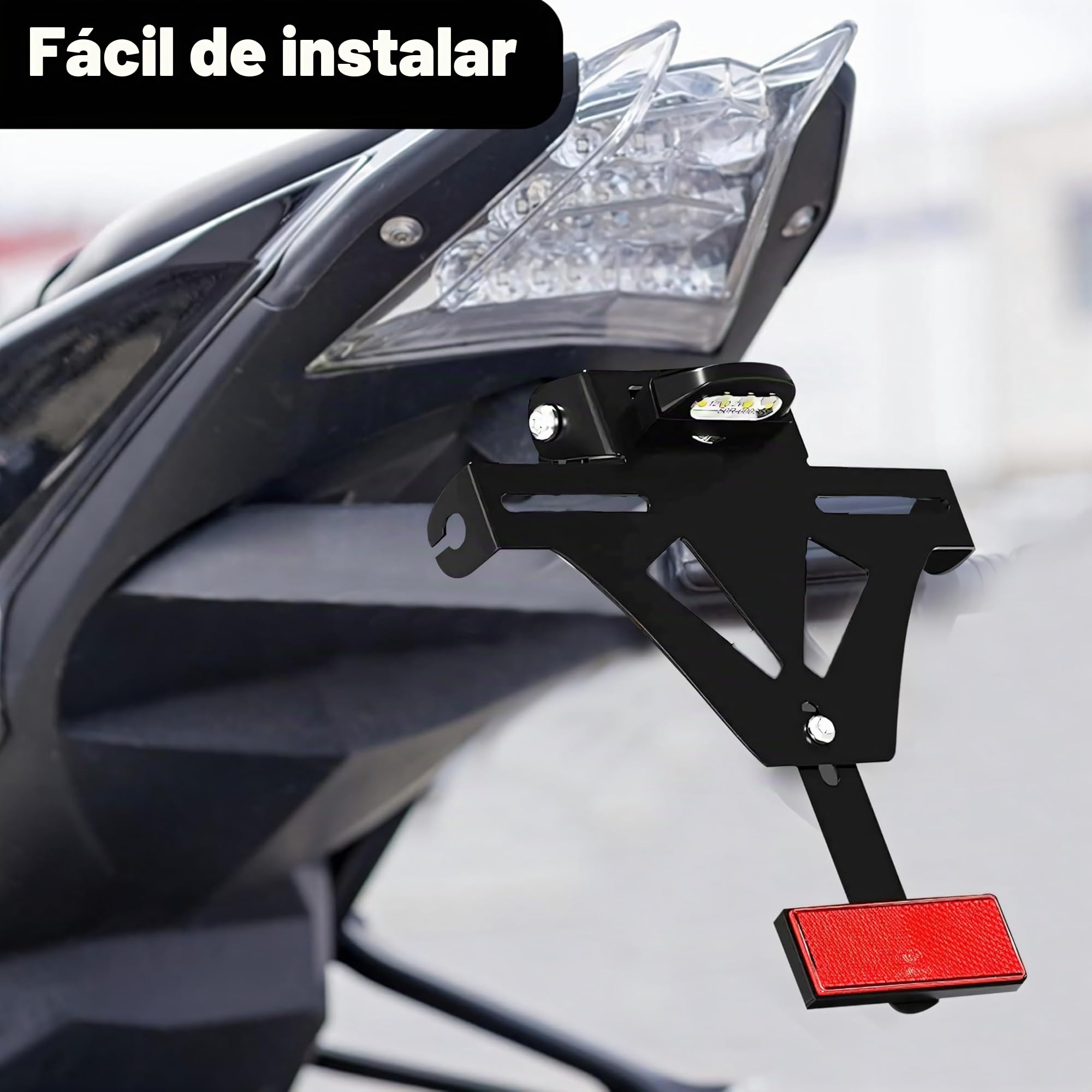 Soporte de matrícula universal para moto, con iluminación LED y intermitente, ángulo ajustable, aluminio, adecuado para CB650R/CBR650R, YZF R1, R3, R6, R25 MT-07 (normal)