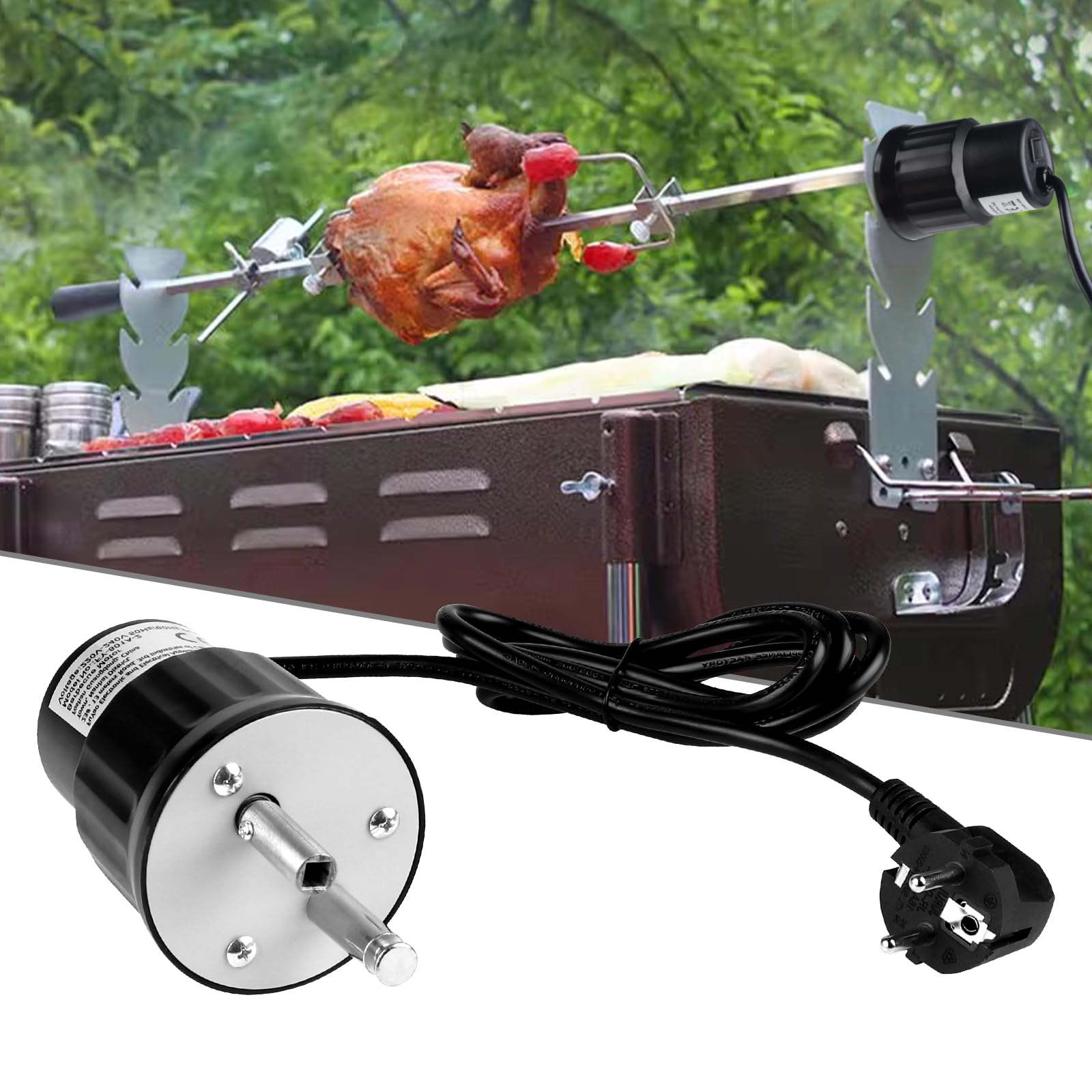 EXLECO Motor Giratorio para Parrilla de Barbacoa Motor Eléctrica 220V 230V 240V Rotador Accesorio para Asado Grill para Fiestas en el Hogar Picnic al Aire Libre Camping Barbecue Negro