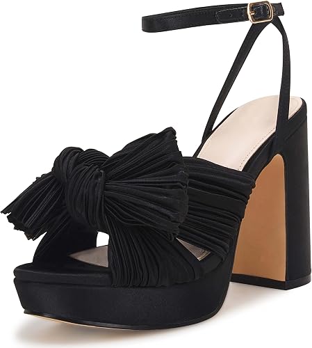 VETASTE Women's Pleated Bow Knot Platform Heeled Sandals Open Toe Chunky Block H