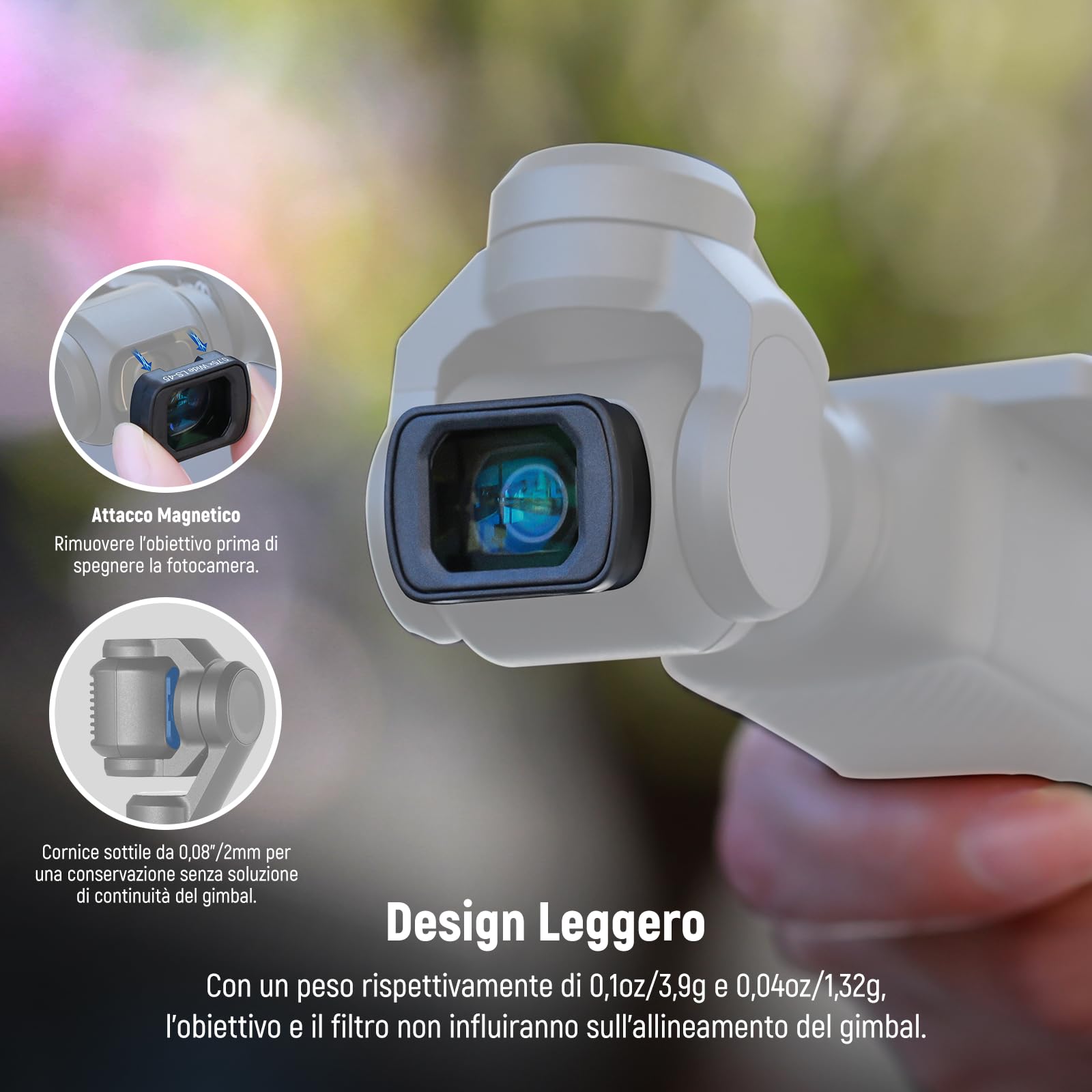 NEEWER Filtro ND Variabile Compatibile con DJI Osmo Pocket 3/Pocket 4/Xtra Muse con Obiettivo Grandangolare 0.75X a 180°e Protezione Schermo, Filtro Variabile ND2-32 + ND64-512 + CPL, FL-B15