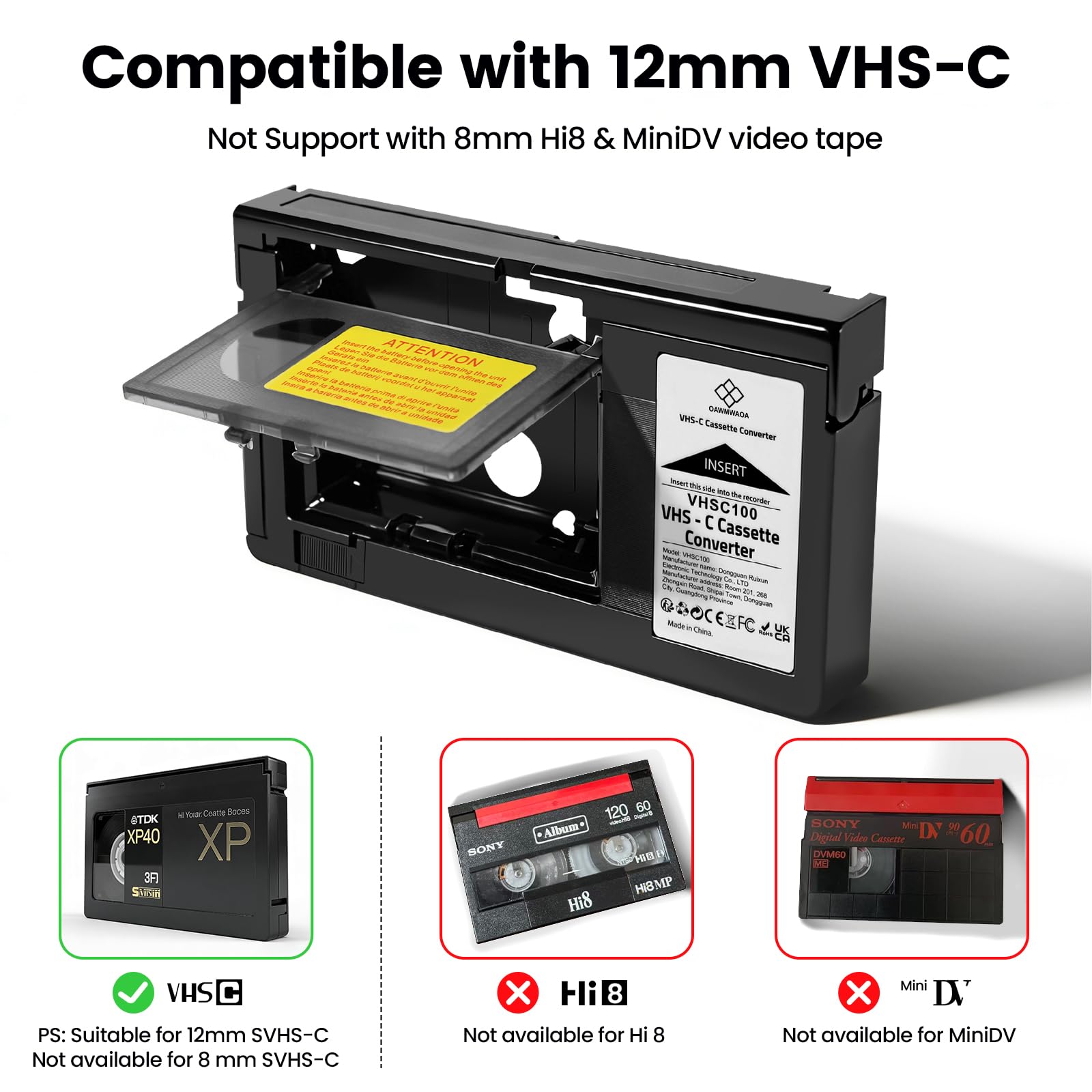 Amazon | OAWMWAOA 電動VHS-C カセットアダプター 12mm SVHS VHS-C to