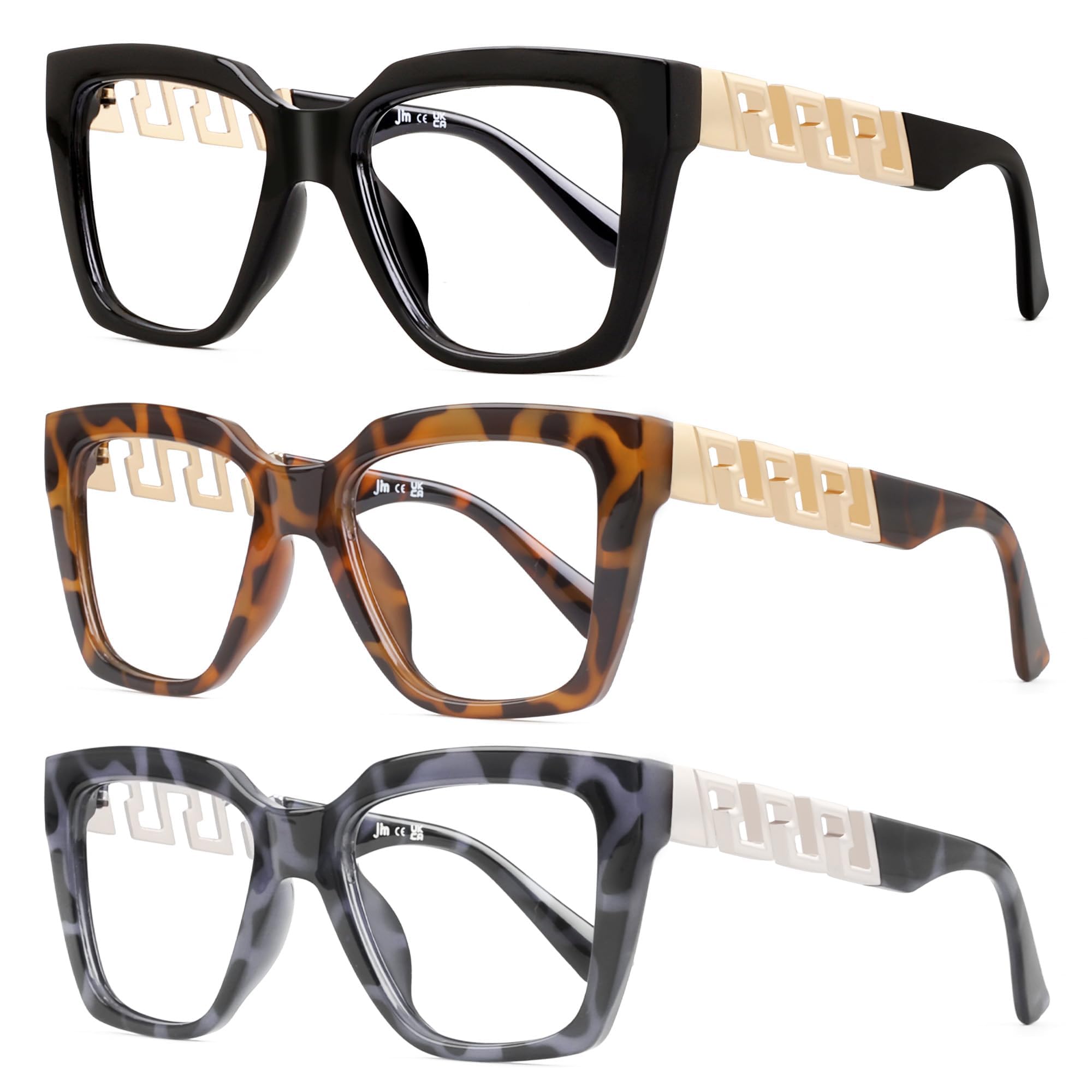 JM 3 Pack Oprah Style Reading Glasses for Women, Oversized Fashion Blue Light Blocking Computer Readers