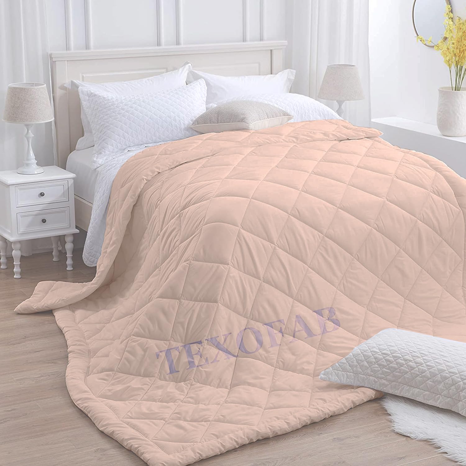 TEXOFAB 400 GSM Comforter Winter Blanket/Rajai/Quilt/Dohar Box Stitch Winter Comforter| Colour - Peach | King Size (92"x106")-image-18