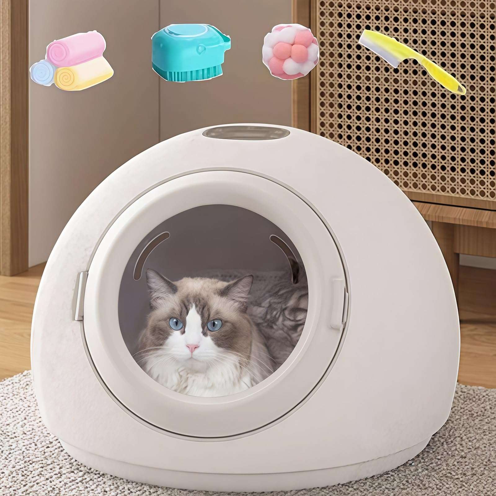Box Asciugacapelli Rotondo per Cani E Gatti, 800W velocità Regolabile, Macchina Asciugatrice per Toelettatura, 55L