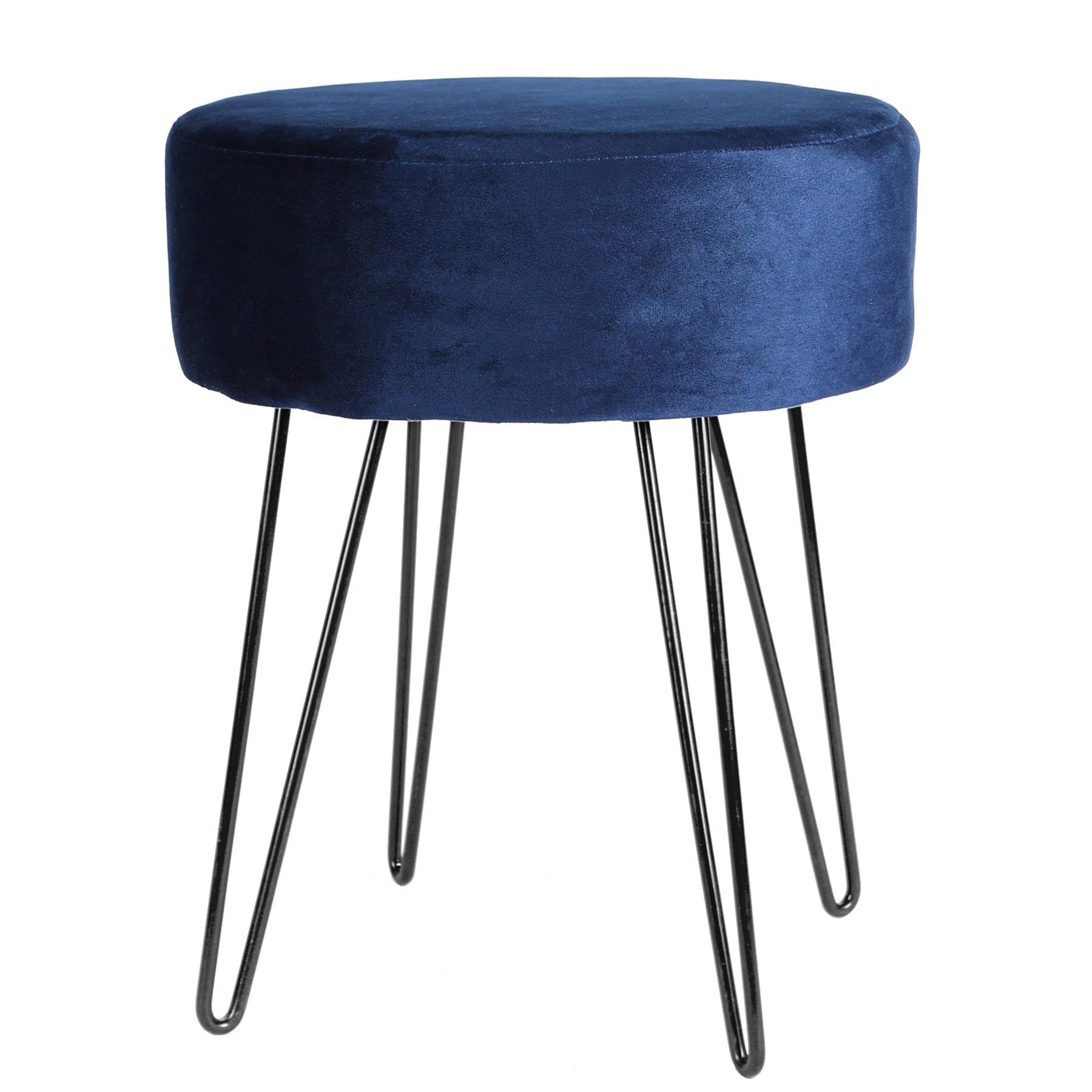 Harbour Housewares Velvet Round Foot Stool - Blue with Black Legs - Small Modern Dressing Table Pouffe Footstool Vanity Seats Vanity Chairs Footstools for Living Room, Bedroom