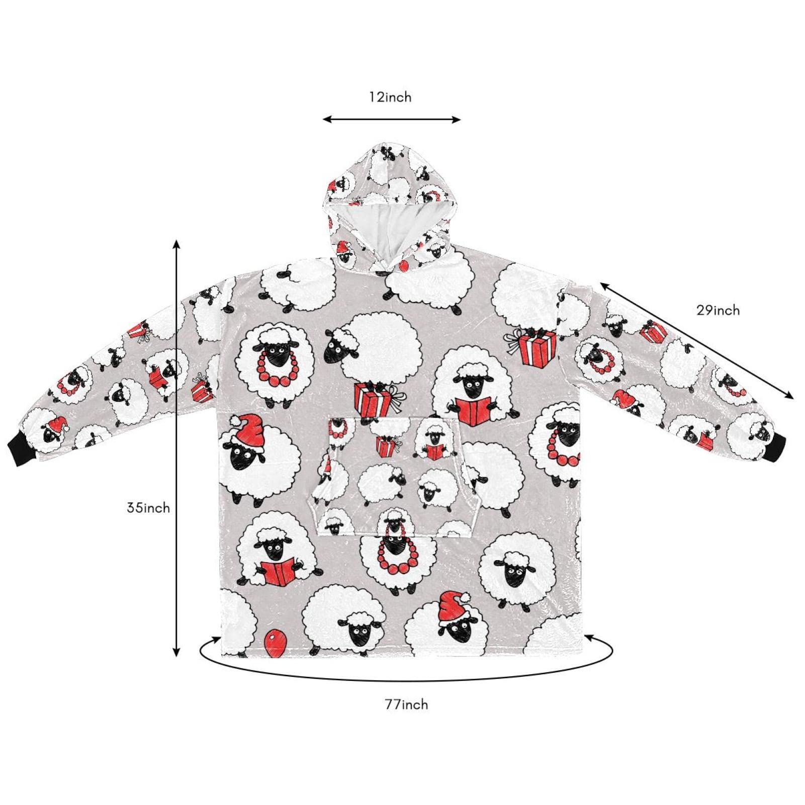 Tragbare Decke, Kapuzenpullover, weißes Schaf mit Hut, Halskette, Geschenkbuch, übergroße Kapuze für Frauen, bequemes Sweatshirt, Multicolor, One size