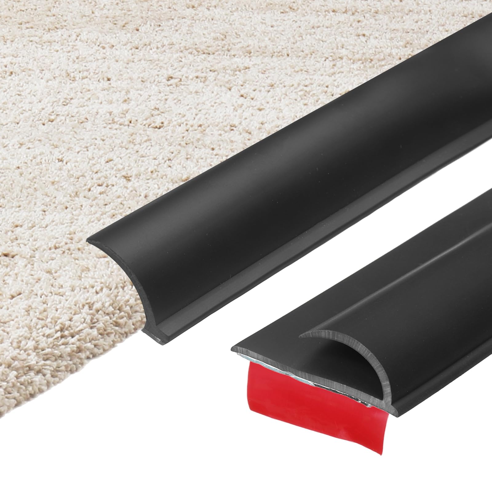sourcing map 500cm x 30mm x 5mm Carpet to Tile Transition Strip, Self-Adhesive Carpet Edge Strip, PVC Gap Cover, Laminate Edge Trim for Uneven Surfaces, Black