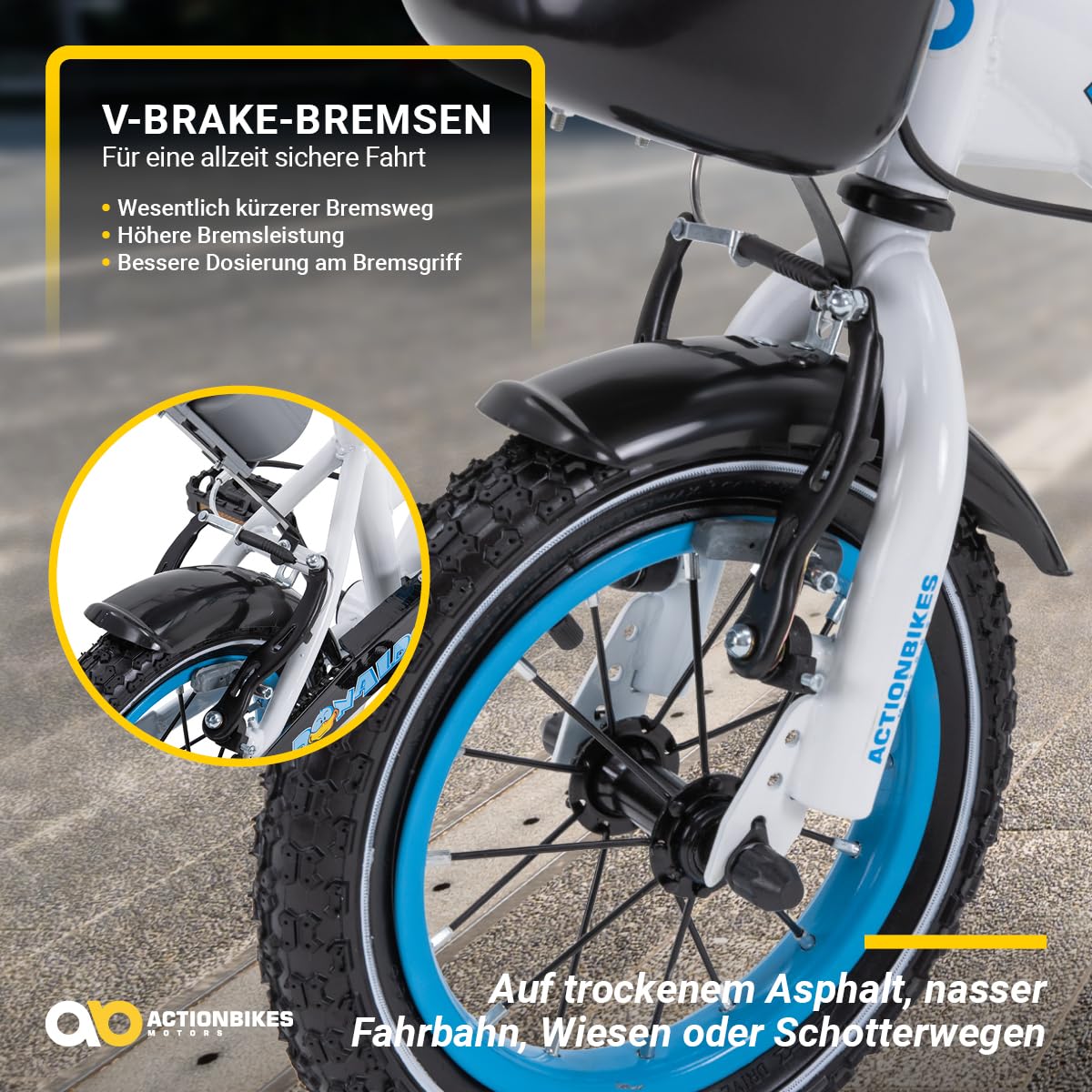 Actionbikes Kinderfahrrad | 12 16 20 Zoll - V-Brake Bremsen - Fahrrad für Kinder von 2-9 Jahren - Schutzblech v. / h - Kinder Fahrrad für Mädchen & Jungen - Fahrräder - Bicycle - Kinderrad - Bike