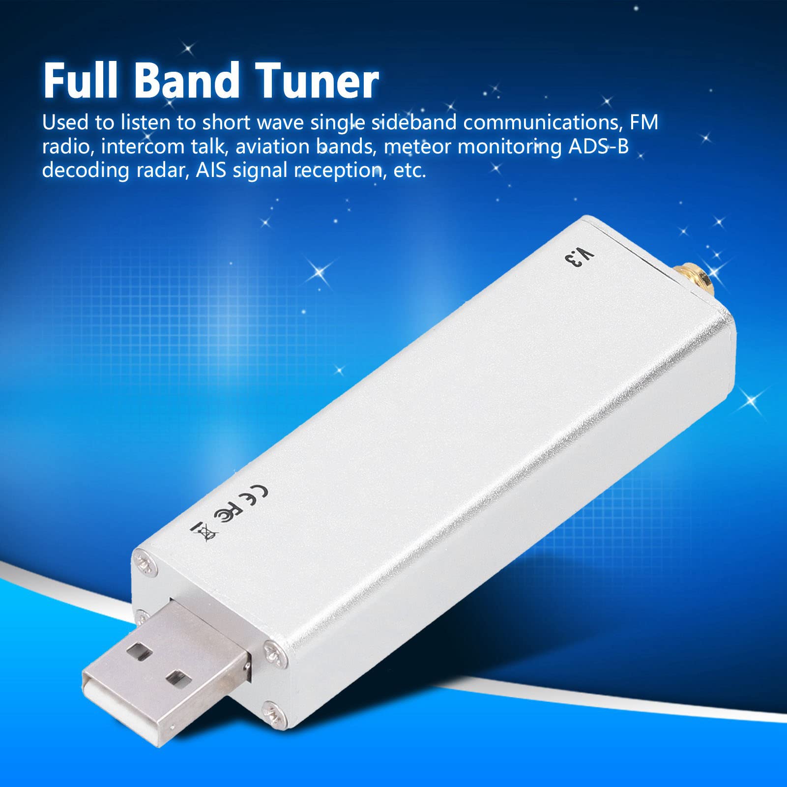 Receptor de Banda Completa de Aleación de Aluminio RTL-SDR Sintonizador de Banda Completa Estable Preciso de 0,1 MHz a 1,9 GHz para Llamadas de Intercomunicador para Radio FM