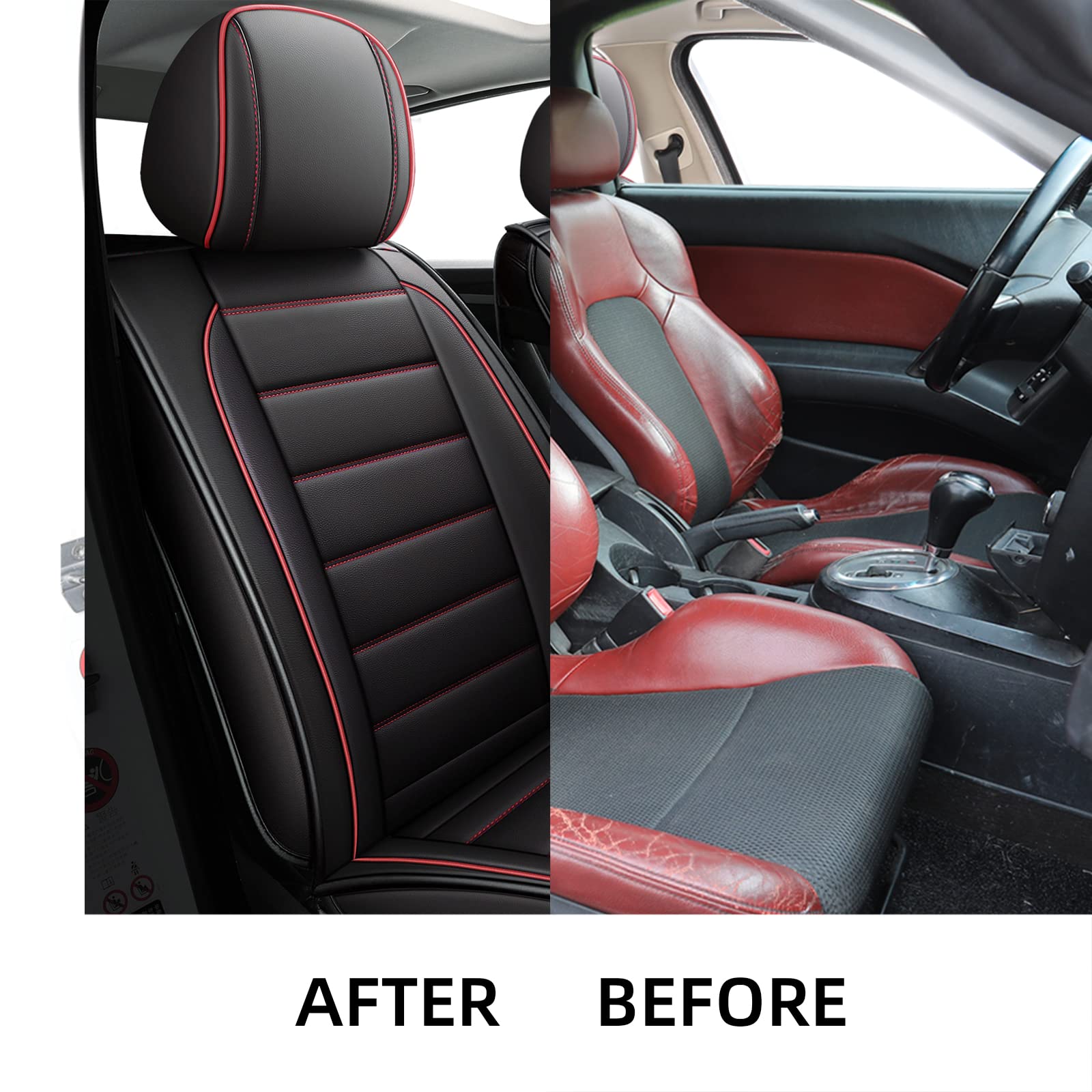 Leather Car Seat Covers, Waterproof Faux Leatherette Cushion Cover for Cars SUV Pick-up Truck Universal Fit Set for Auto Interior Accessories(2 Front Red&Black)