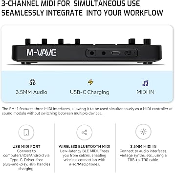 M-VAVE FM-1 Synthesizer Digital Keyboards Voice-Out Keyboard Synthesizer Speaking Out Independently 128 Factory Presets, 27 Key built-in Sound Module 6