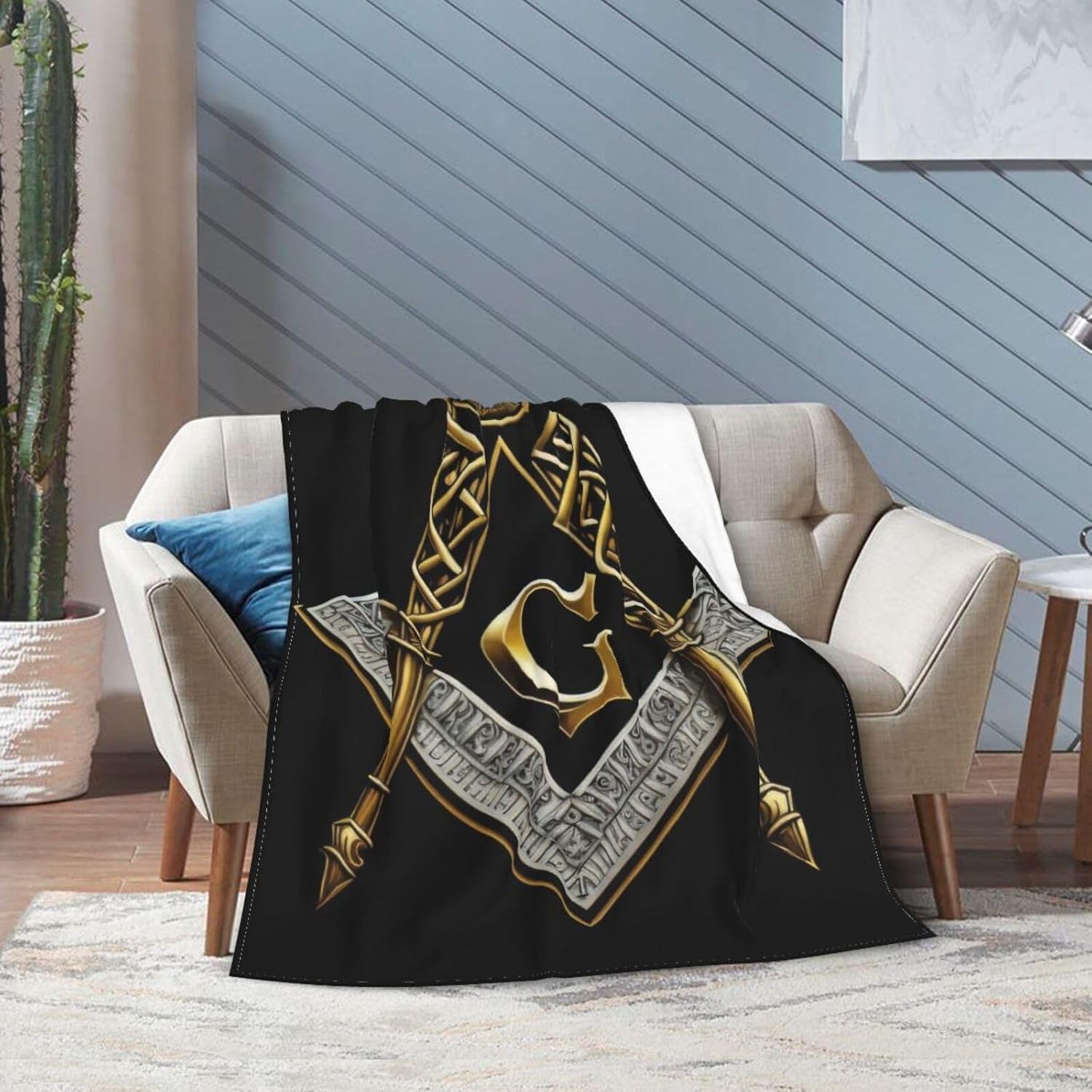 Master Mason Masonic Flannel Blanket Soft Fluffy Throw Blanket, for Sofa Bed Travel Camping Beach Outdoor