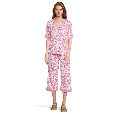 Karen Neuburger Tuscan Sun Elbow Sleeve Notch And Capri Set With Twin Print Women
