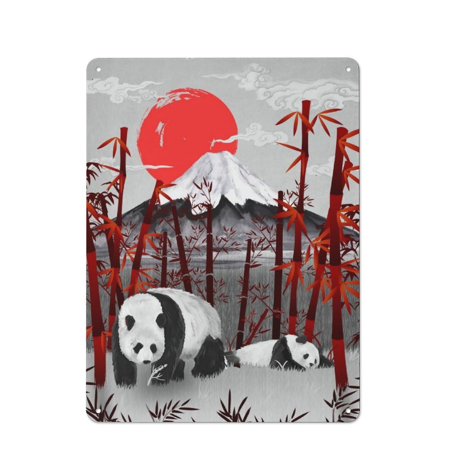 Junmoney Panda On Vacation Tin Wall Plaque 40X30cm With For Guest Room Or Hallway, For Home Office, Studio And Craft Room Walls