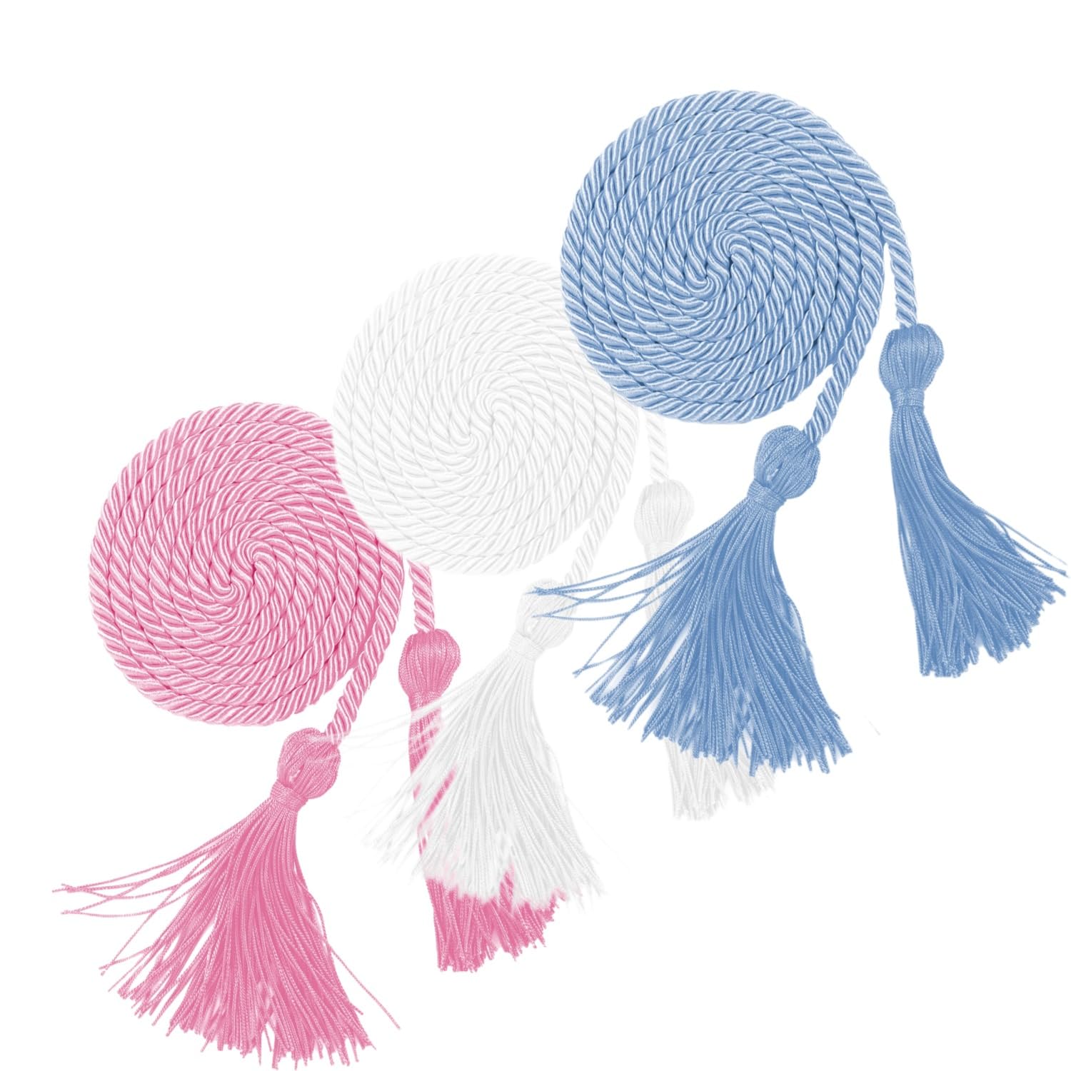 UIALECG 3Pcs Graduation Honor Cords, Rayon Braided Honor Cords for Grad Days and Graduates Photography,Sky Blue+White+Pink,68" Long