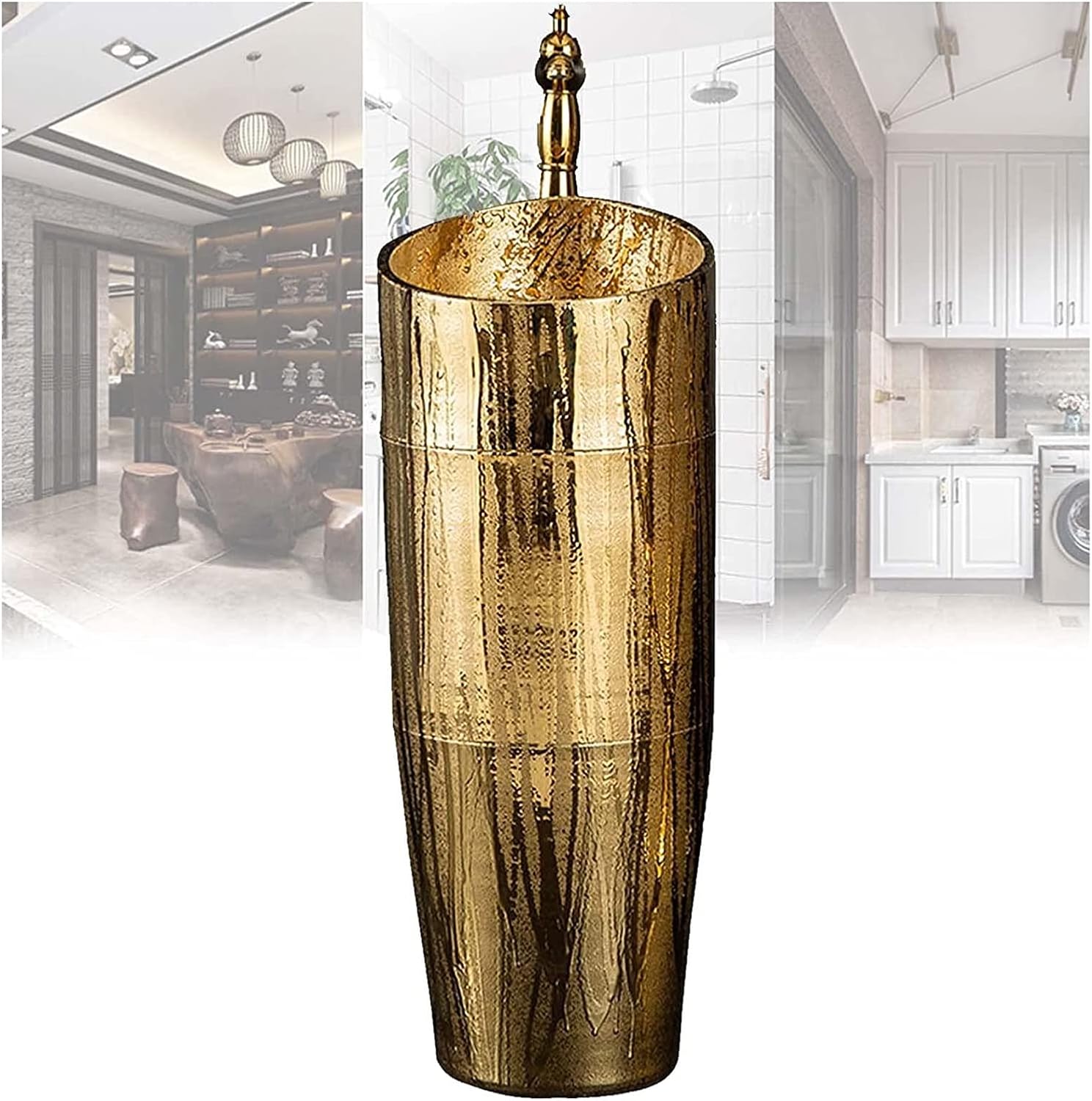 Lavandino A Colonna In Marmo Colato Nero 60x48x83cm | Per Bagno Moderno | Senza Rubinetto