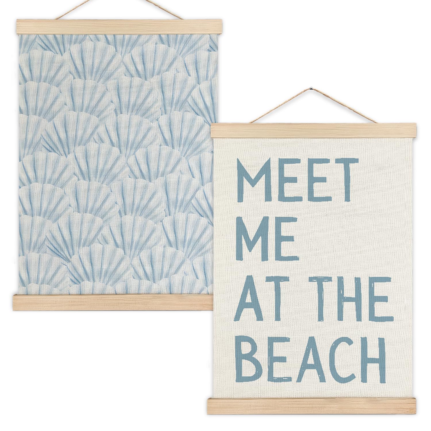 RYYCDOI Coastal Cowgirl Beach Room Decor Set of 2, Aesthetic Seashell Wall Decor, Blue Beach Decor for Teen Girls Room, 12x16 Inches