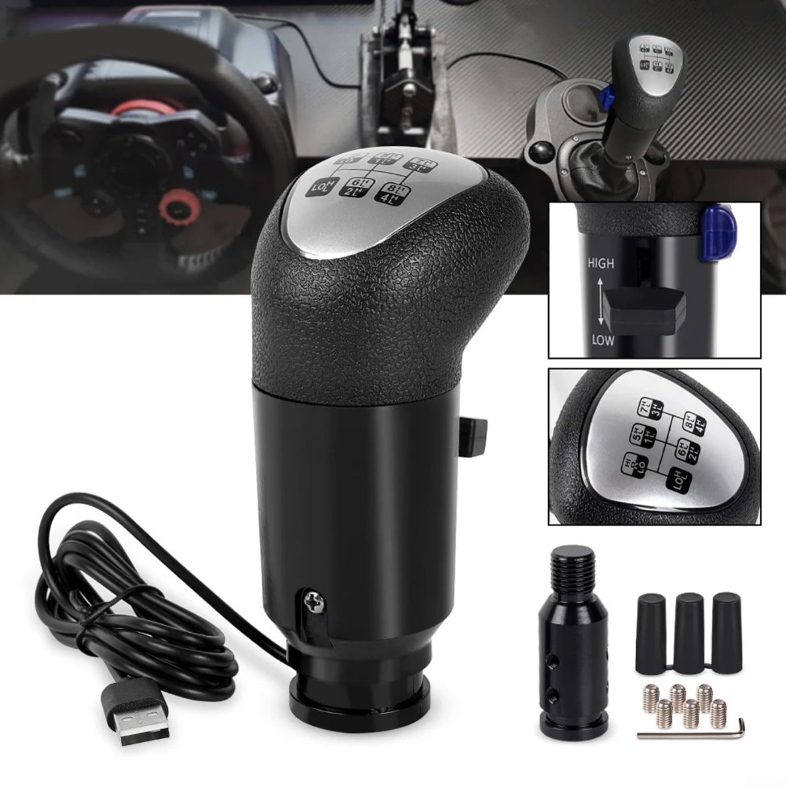 KiraKira Racing Game Gałka zmiany biegów USB do Logitech G29 G27 G25 G920 18-biegowa dźwignia zmiany biegów ETS2 do symulacji ATS na PC