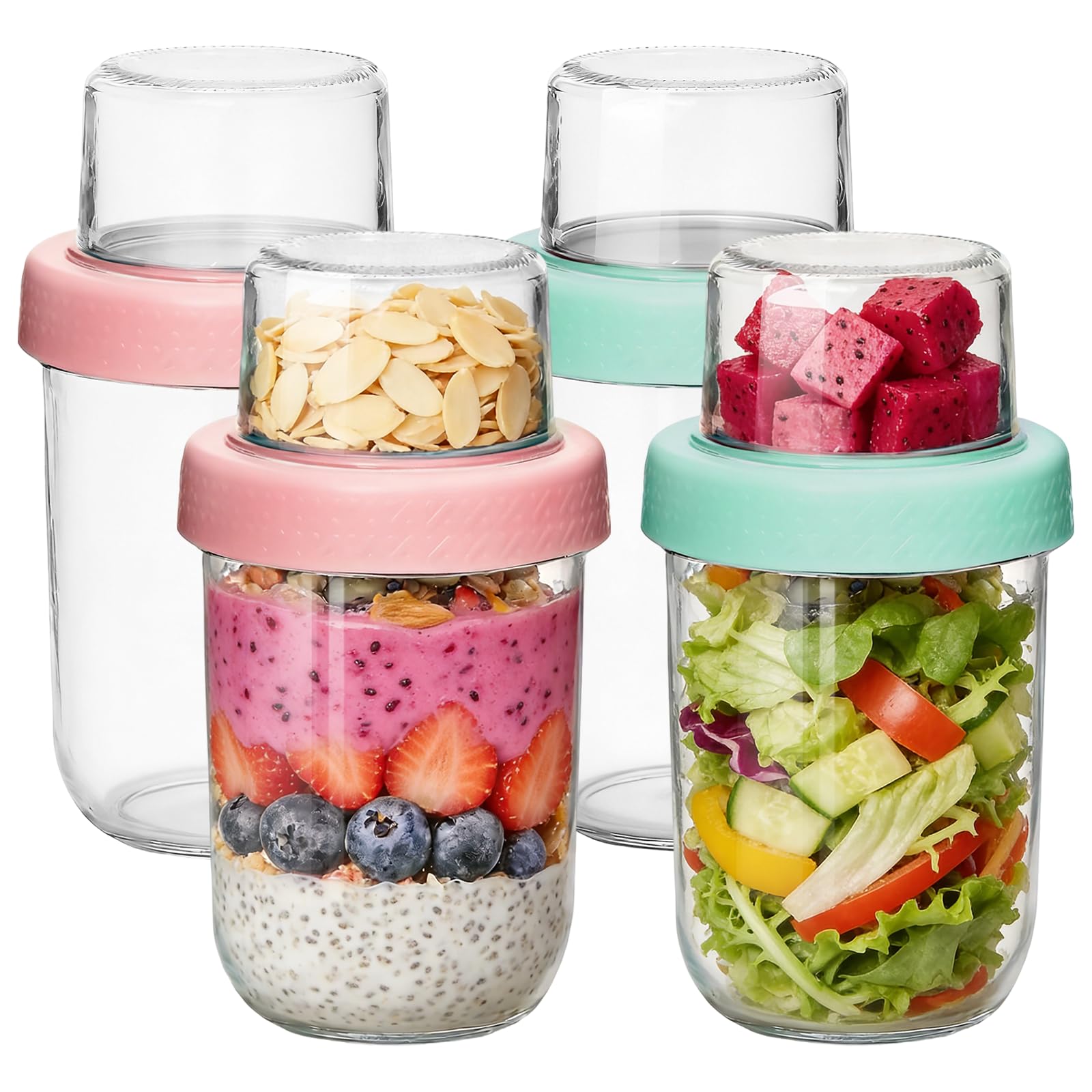 Glass Overnight Oats Jars with Lids, Overnight Oats Container 480+120mL